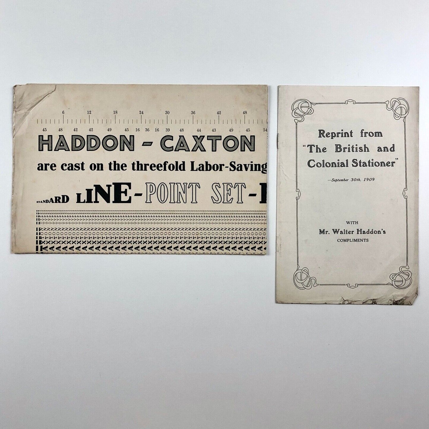 Haddon-Caxton Types | Poster (undated) and reprint (1909) from The British and Colonial Stationer