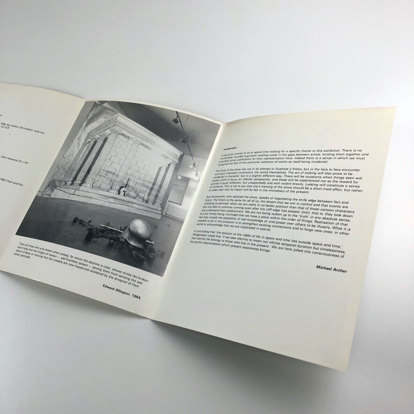 Folding card for Incidentally... The Winchester Gallery, 1986 | Selected by Sue Arrowsmith. Text by Michael Archer |