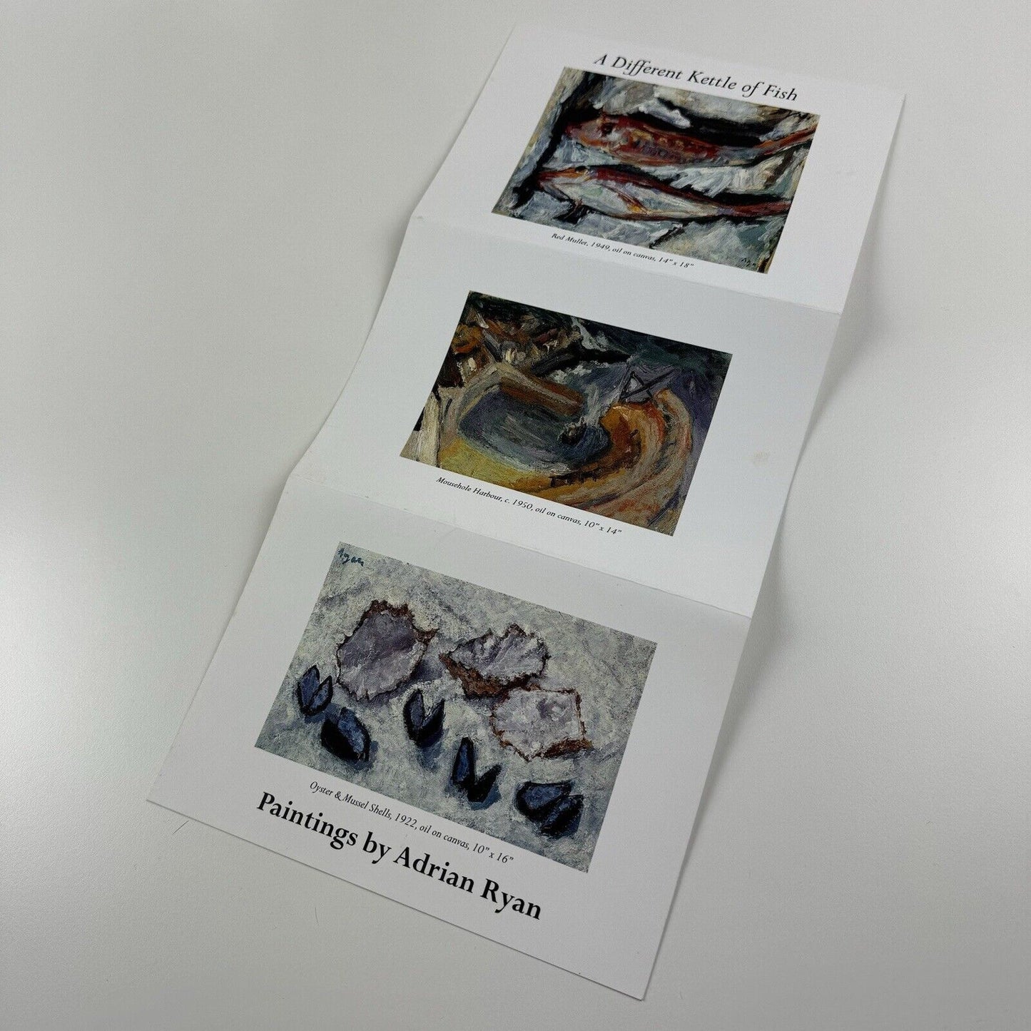 Folded card for A Different Kettle of Fish – paintings by Adrian Ryan | Penlee Gallery & Museum, 2002