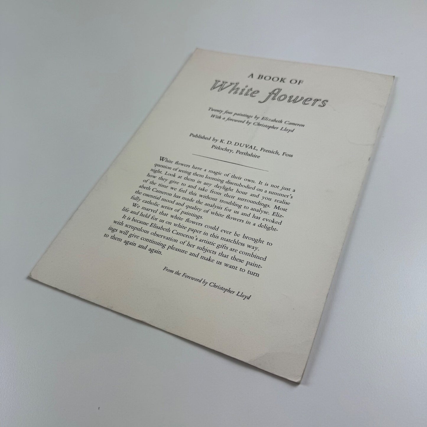 Prospectus for A Book of White Flowers by Elizabeth Cameron K.D. Duval 1980