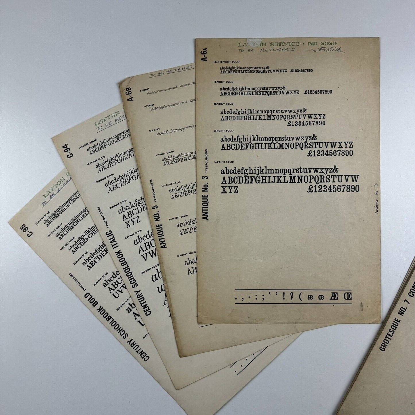 Typefounders - collection of 48 type specimen sheets | Venus, Grotesque, Folio, Fortune, News Gothic, etc