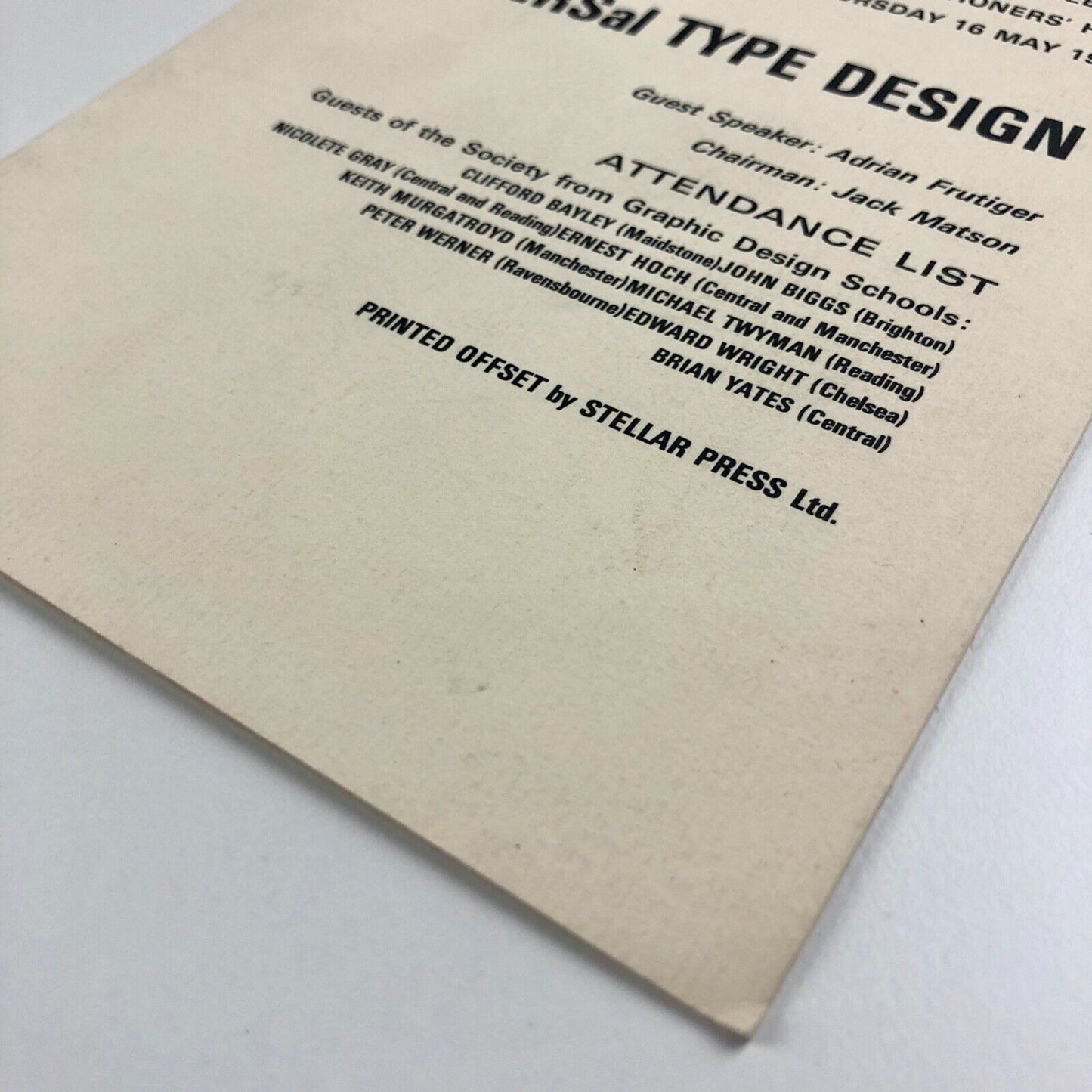 UNIVERSal Type Design: Wynkyn de Worde Society | Speaker Adrian Frutiger, 1968