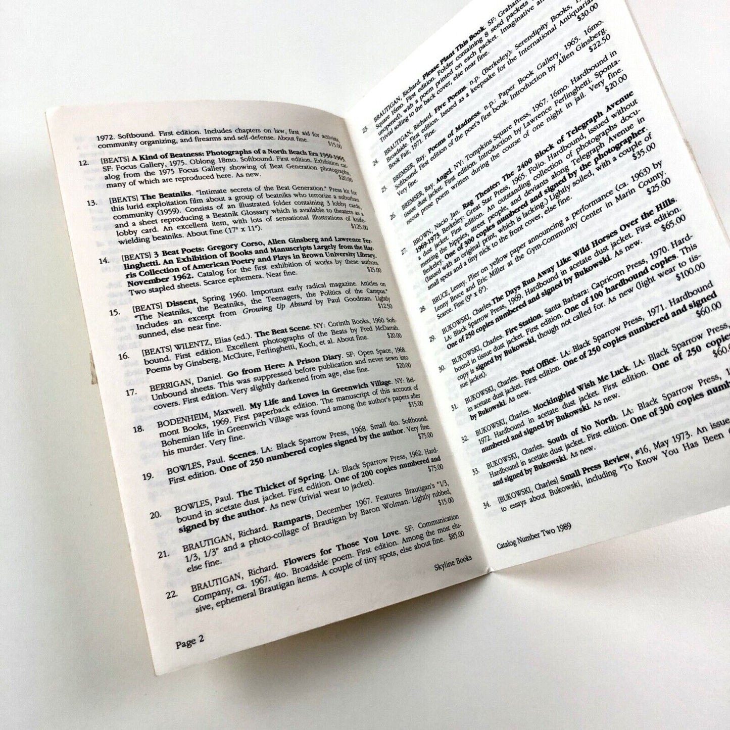 Skyline Books, Forest Knolls, California, Catalog No Two | Counterculture, Beat and Modern Literature, 1989