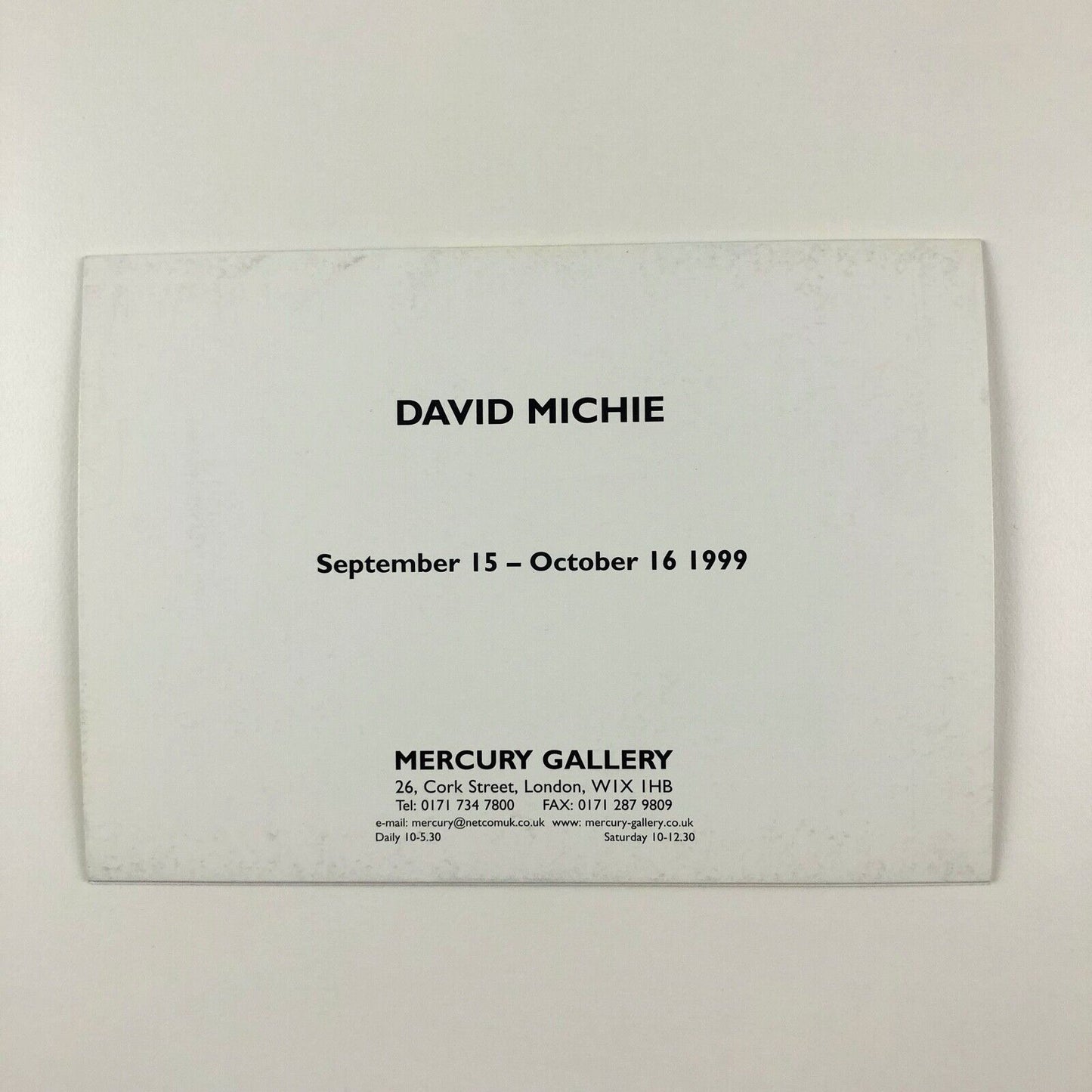 David Michie | Folded card for Mercury Gallery, London exhibition, 1999