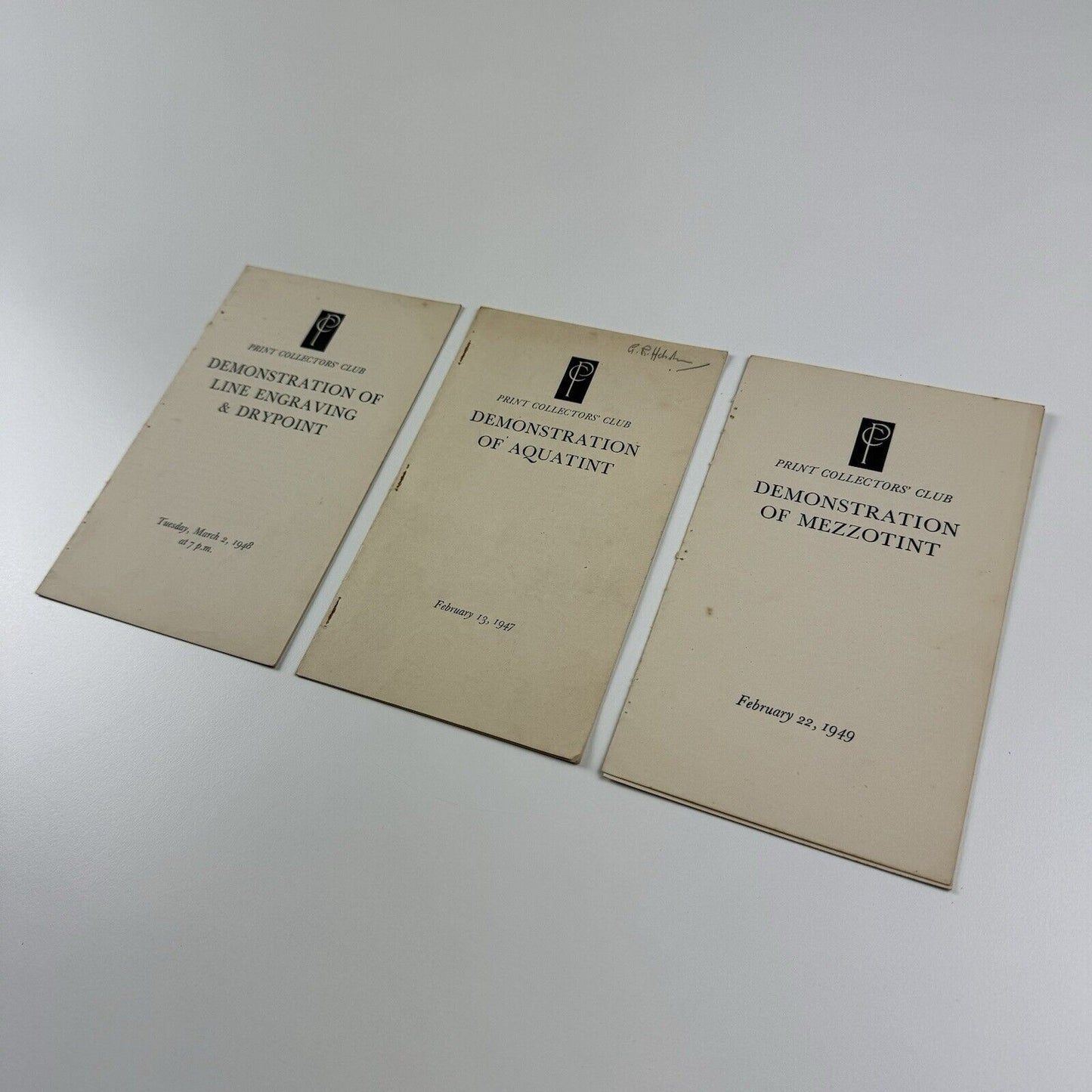 3 x Print Collectors' Club leaflets: aquatint, engraving, mezzotint | 1947-9