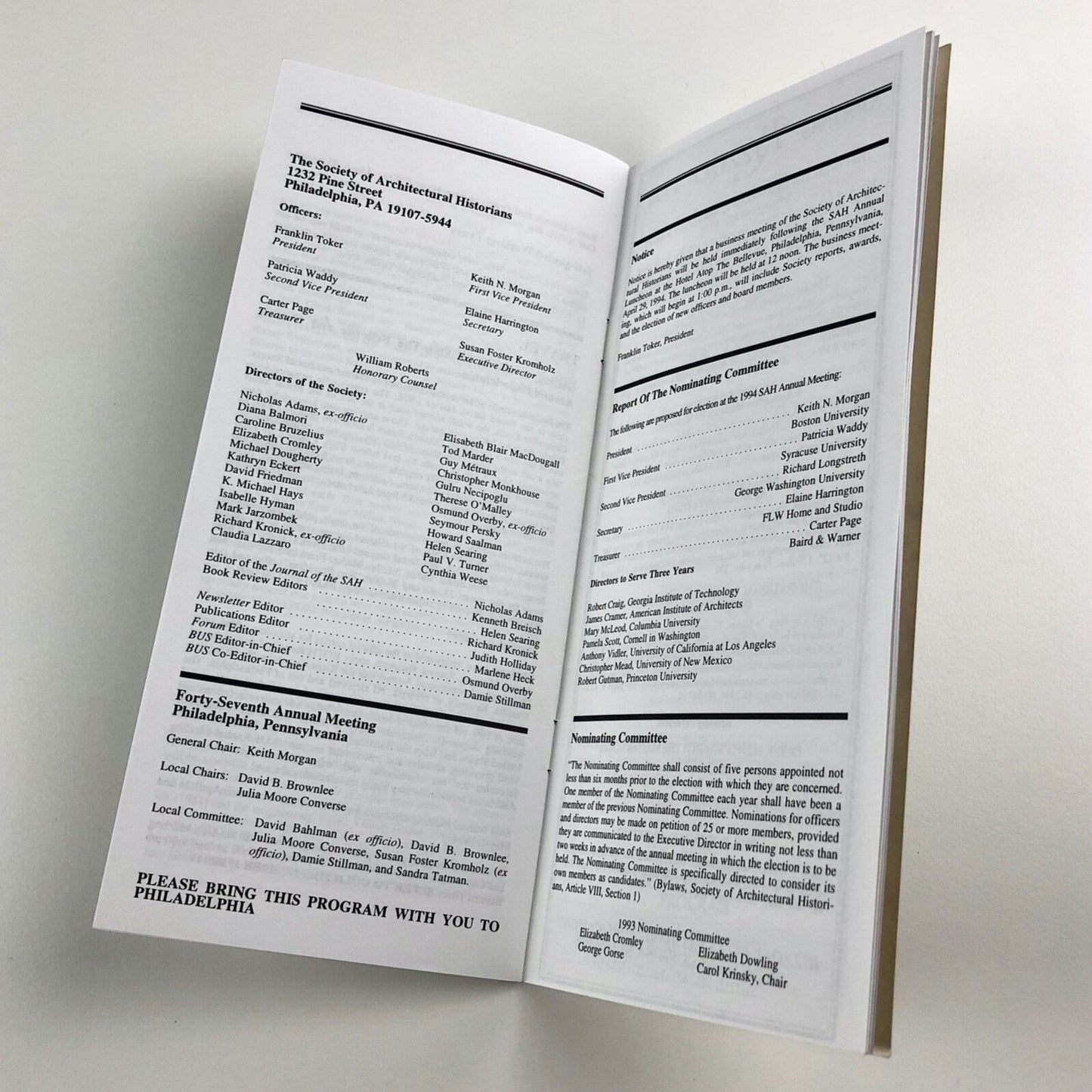 SAH – Society of Architectural Historians | 47th Annual Meeting leaflet, 1994