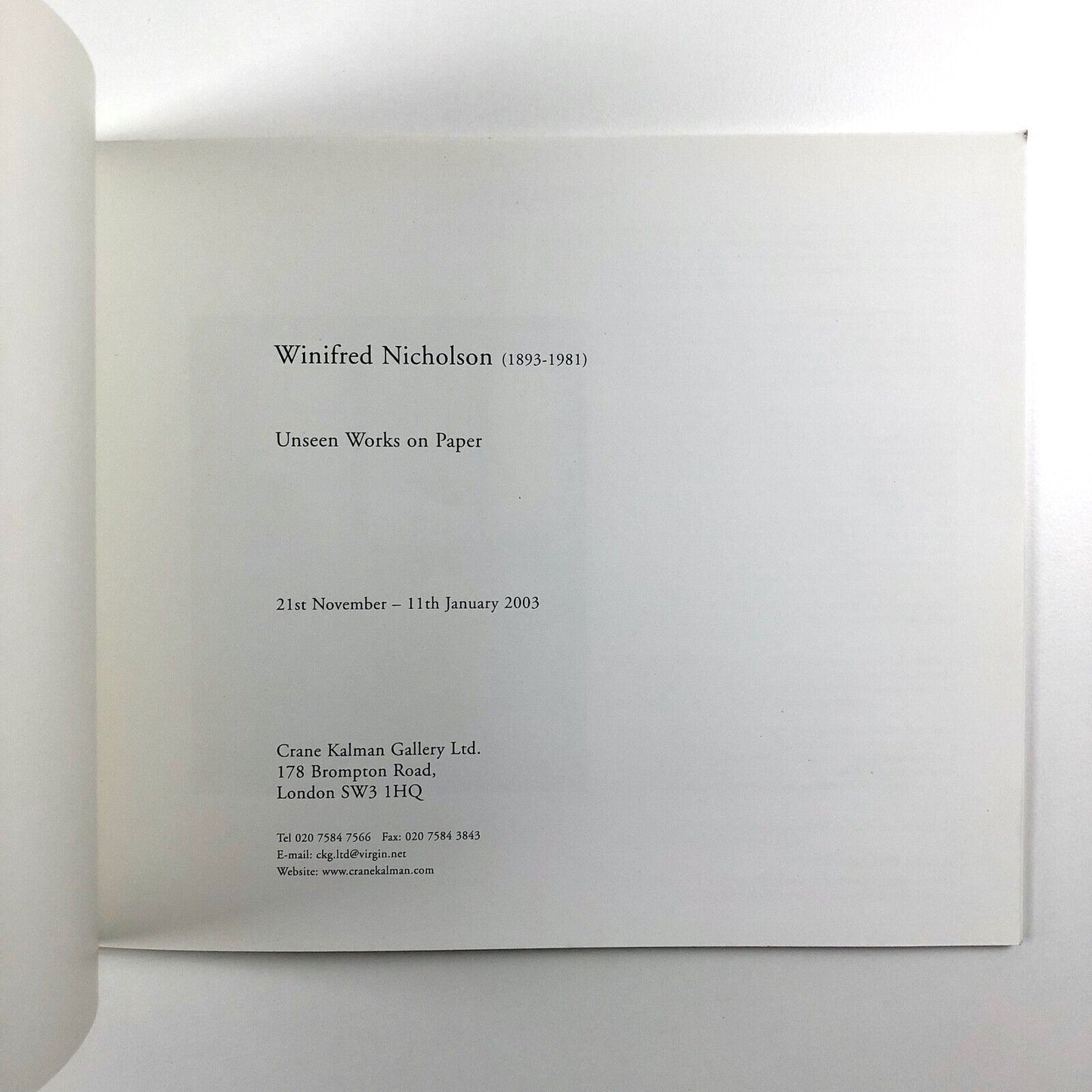 Winifred Nicholson: Unseen Works on Paper | Crane Kalman Gallery catalogue, 2003