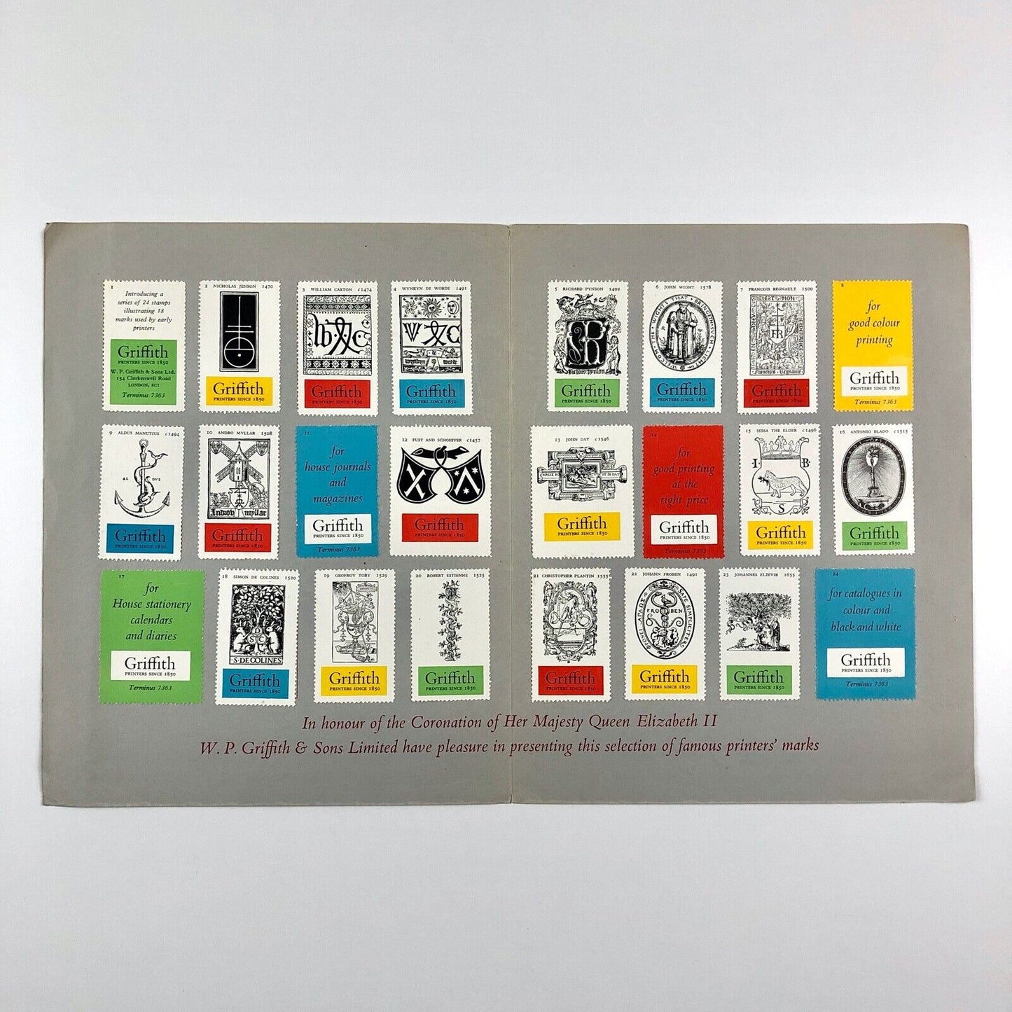 Famous Printers' Marks: folder for the series of stamps | W.P. Griffiths & Sons