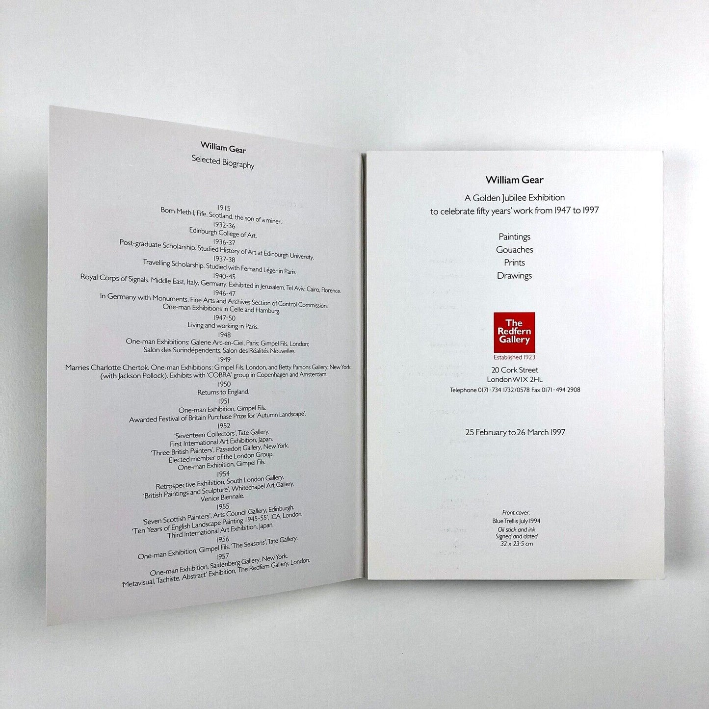 William Gear. A Golden Jubilee Exhibition – folding card | The Redfern Gallery 1997