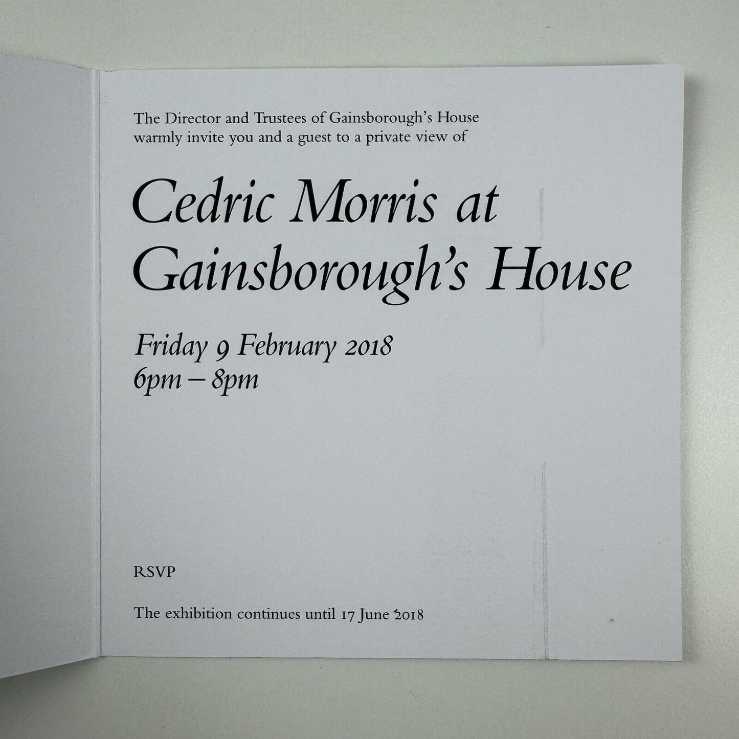 Private view invitation Cedric Morris at Gainsborough’s House, 2018