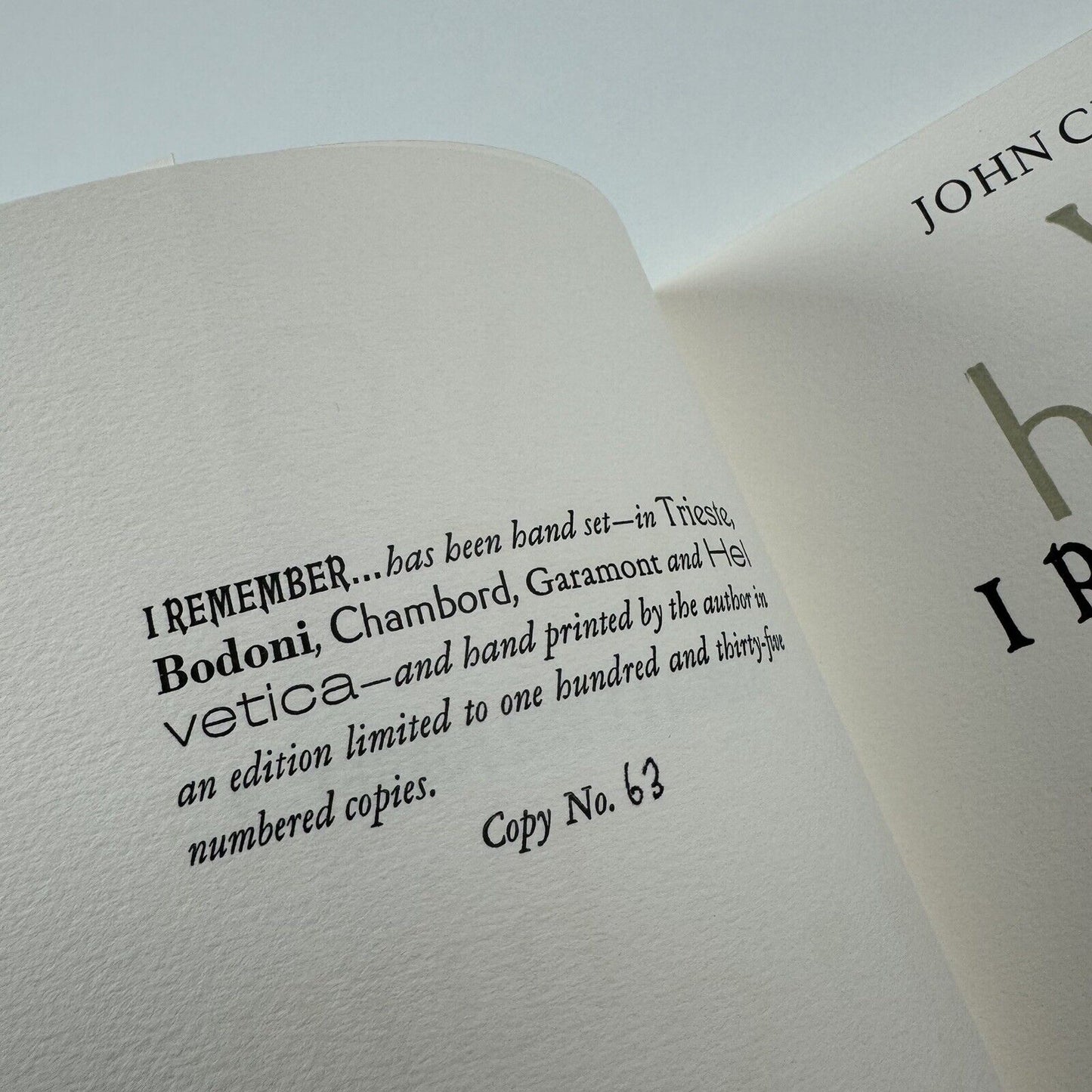 I Remember (you, him, her, us, them) by John Crombie | Kickshaws, Paris, 1991 | No. 63/135