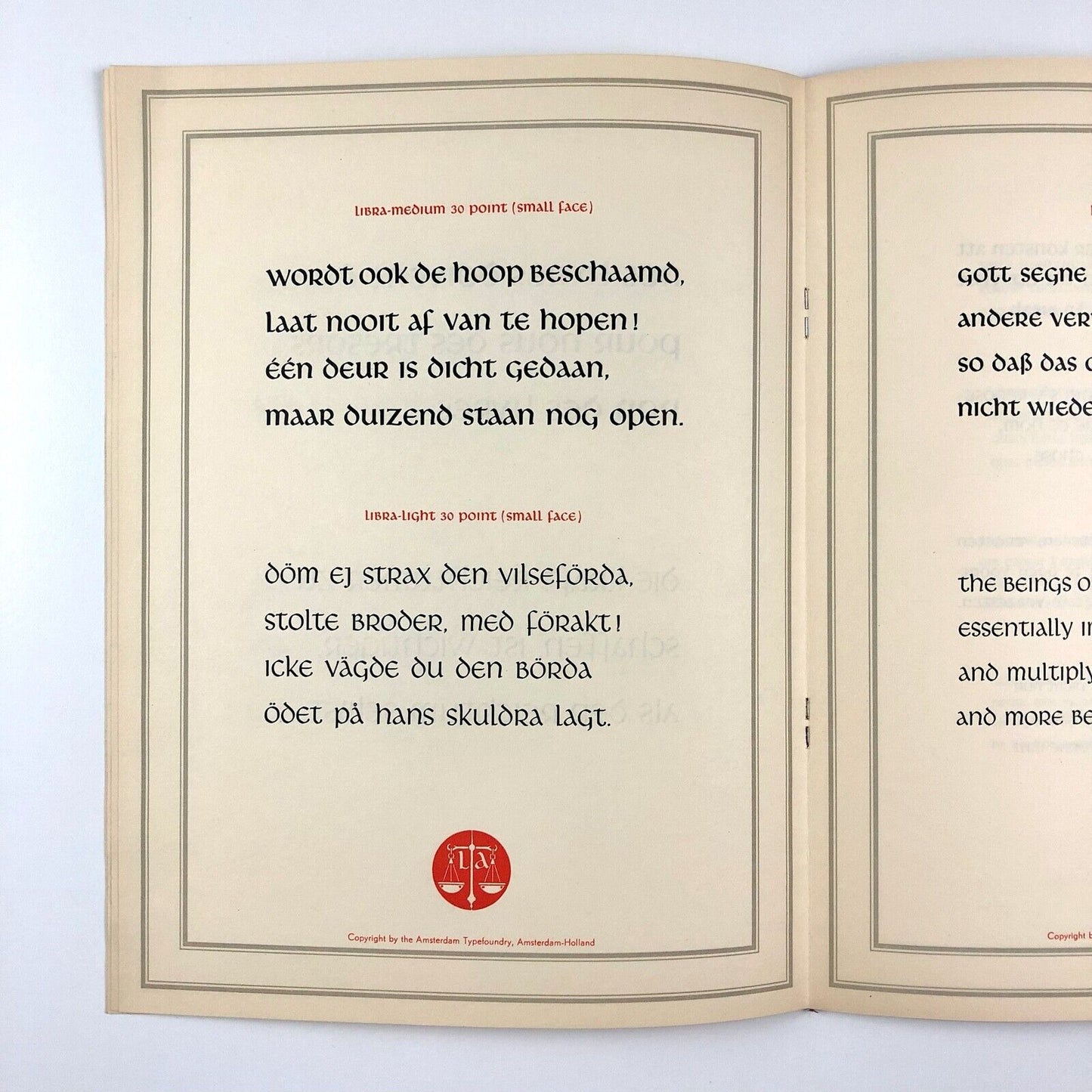 Libra Medium and Light | Amsterdam Type Foundry type specimen | S.H. de Roos | Undated, presumed c.1938