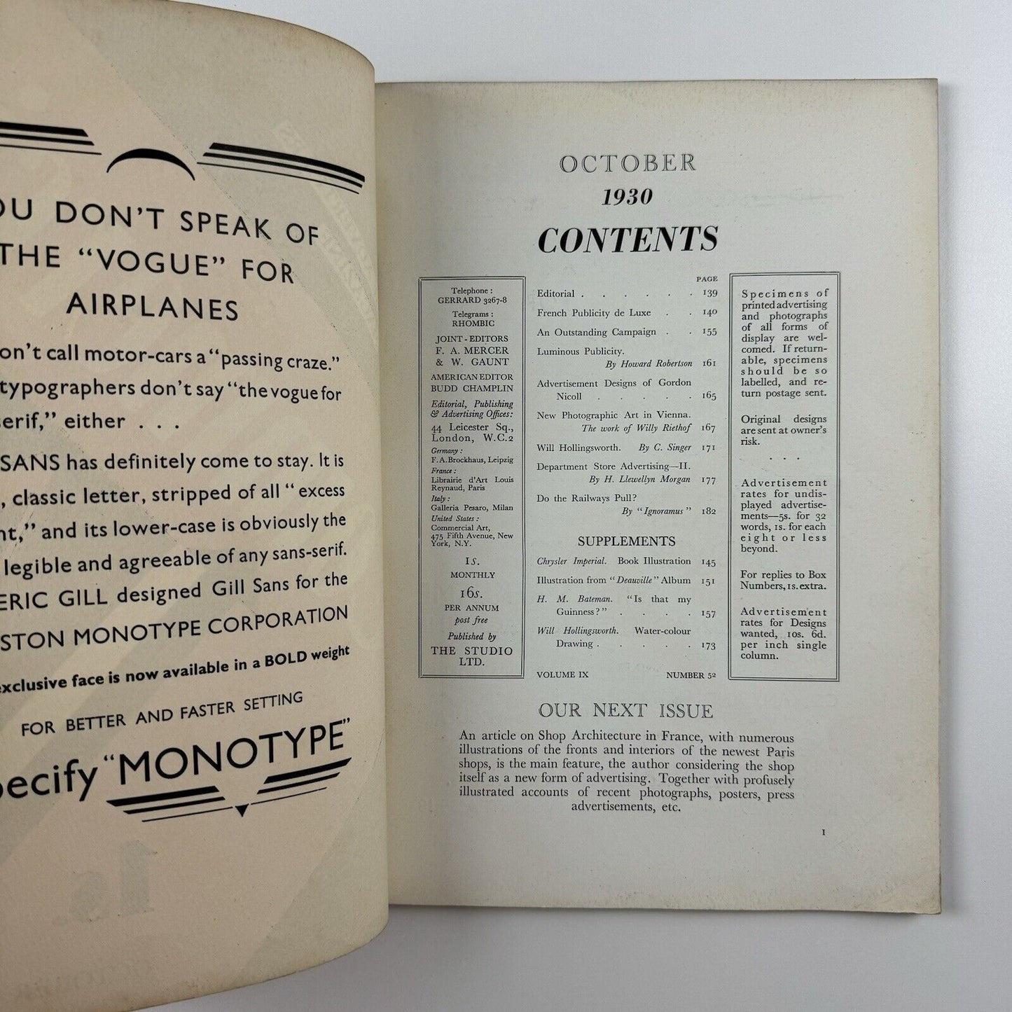 Commercial Art Advertisers Magazine | October 1930, Vol 9 No 52 | The Studio Ltd | includes article on Guinness