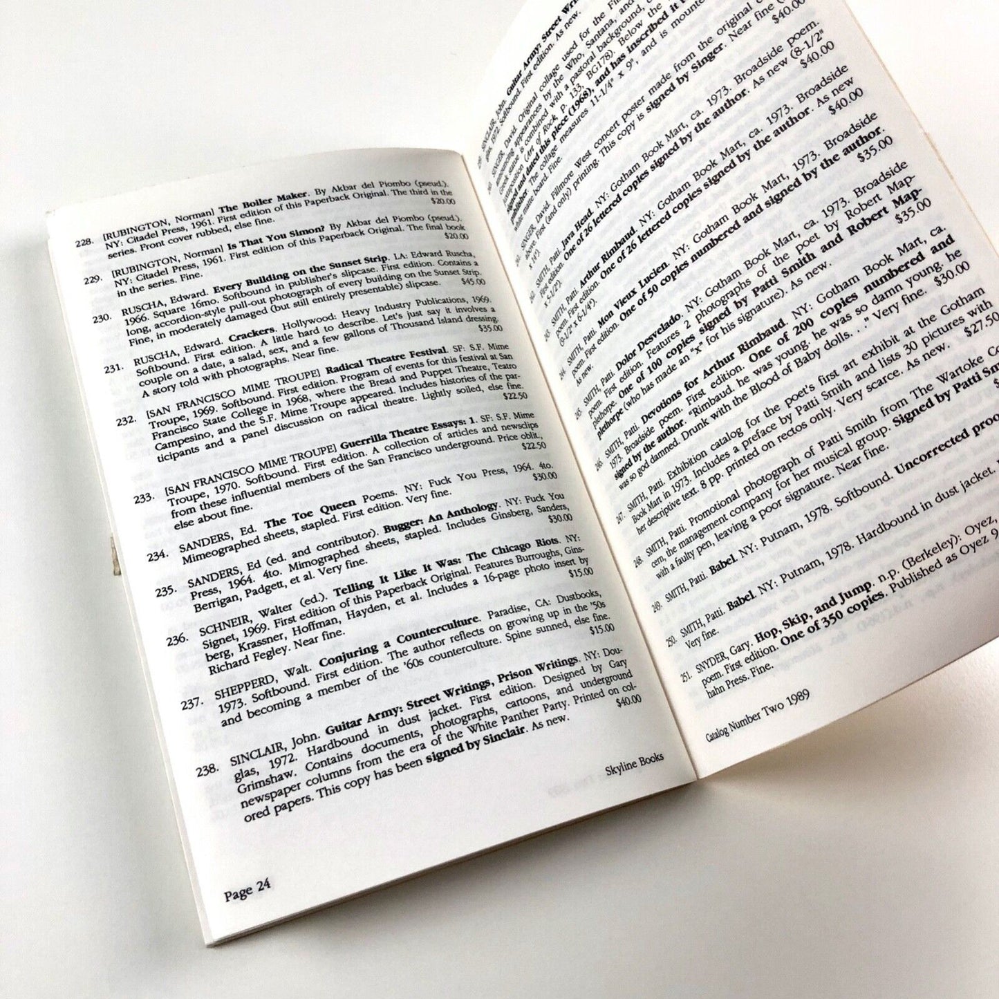 Skyline Books, Forest Knolls, California, Catalog No Two | Counterculture, Beat and Modern Literature, 1989