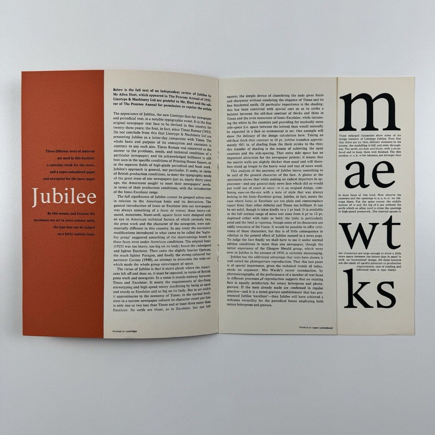 Linotype Jubilee type face – type specimen leaflet | December 1963 | Newspaper type