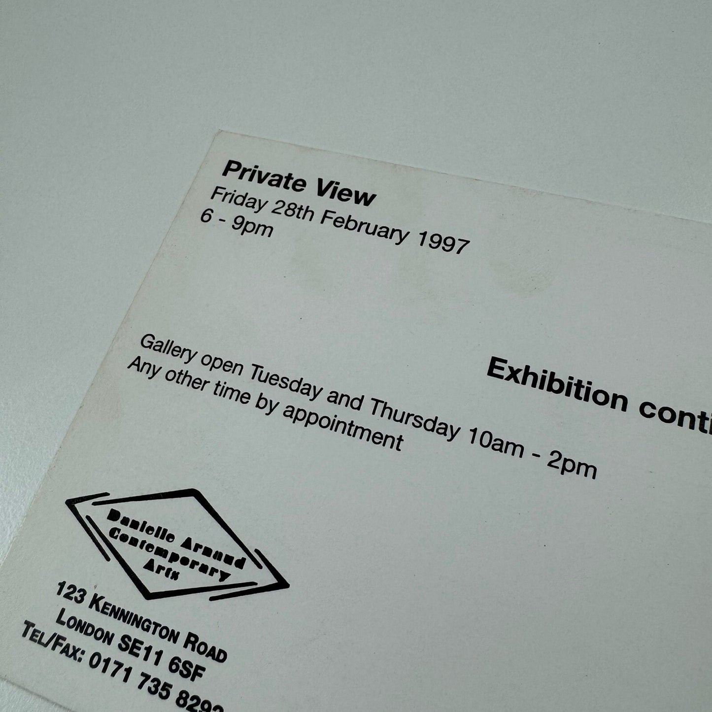 Kwai Lau – private view invitation | Danielle Arnaud Contemporary Arts, 1997