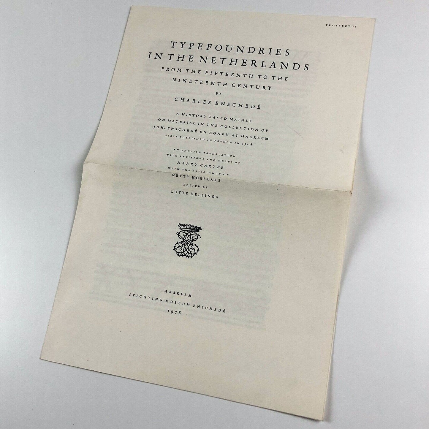 Typefoundries in the Netherlands | Charles Enschedé | Prospectus leaflet, 1978