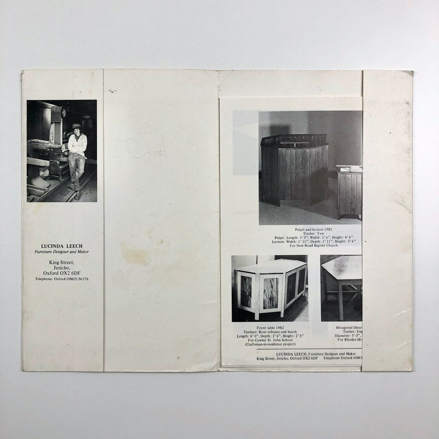 Lucinda Leech. Furniture Designer and Maker. Promotional folder with seven inserts - undated