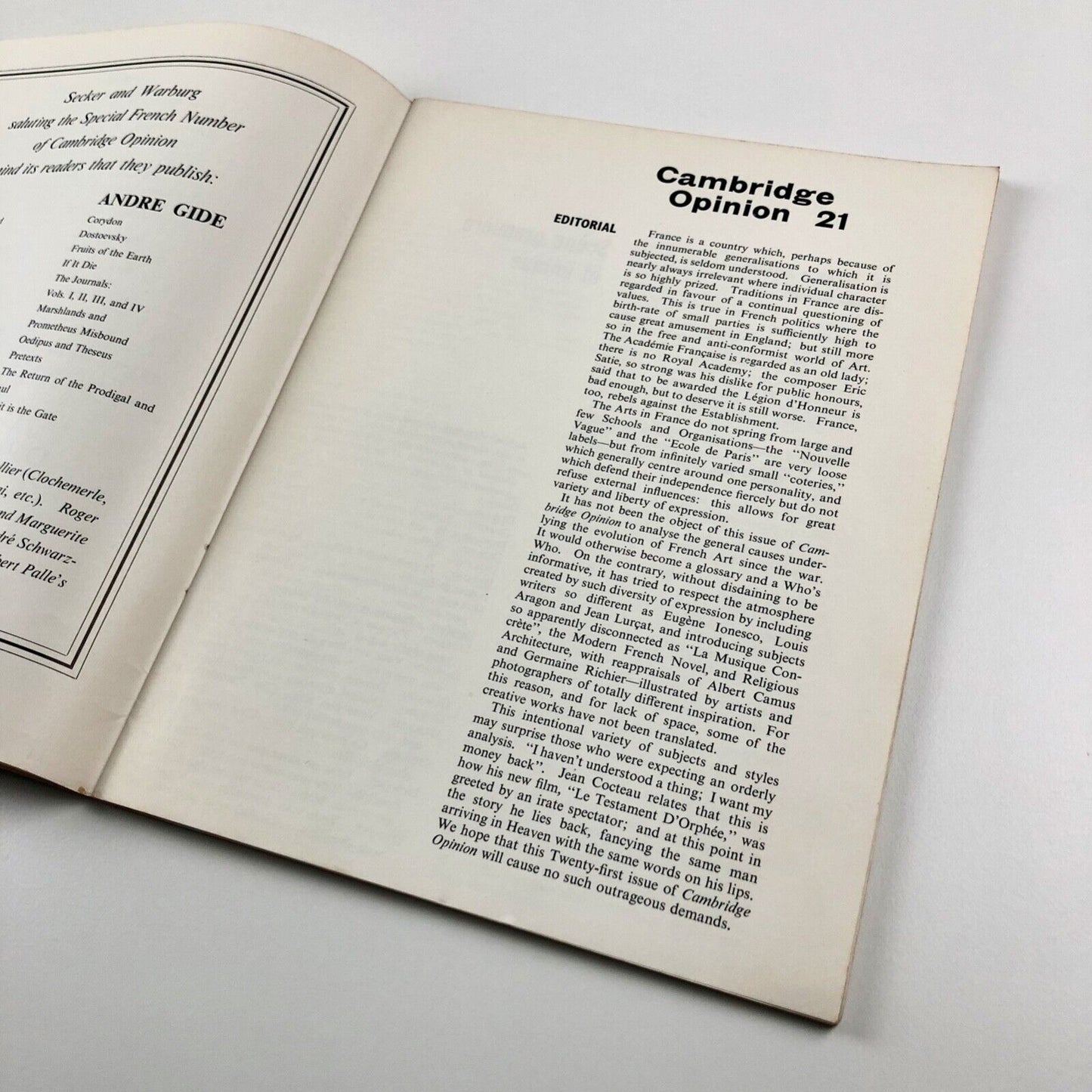 Cambridge Opinion magazine No 21 | France 1945-1960