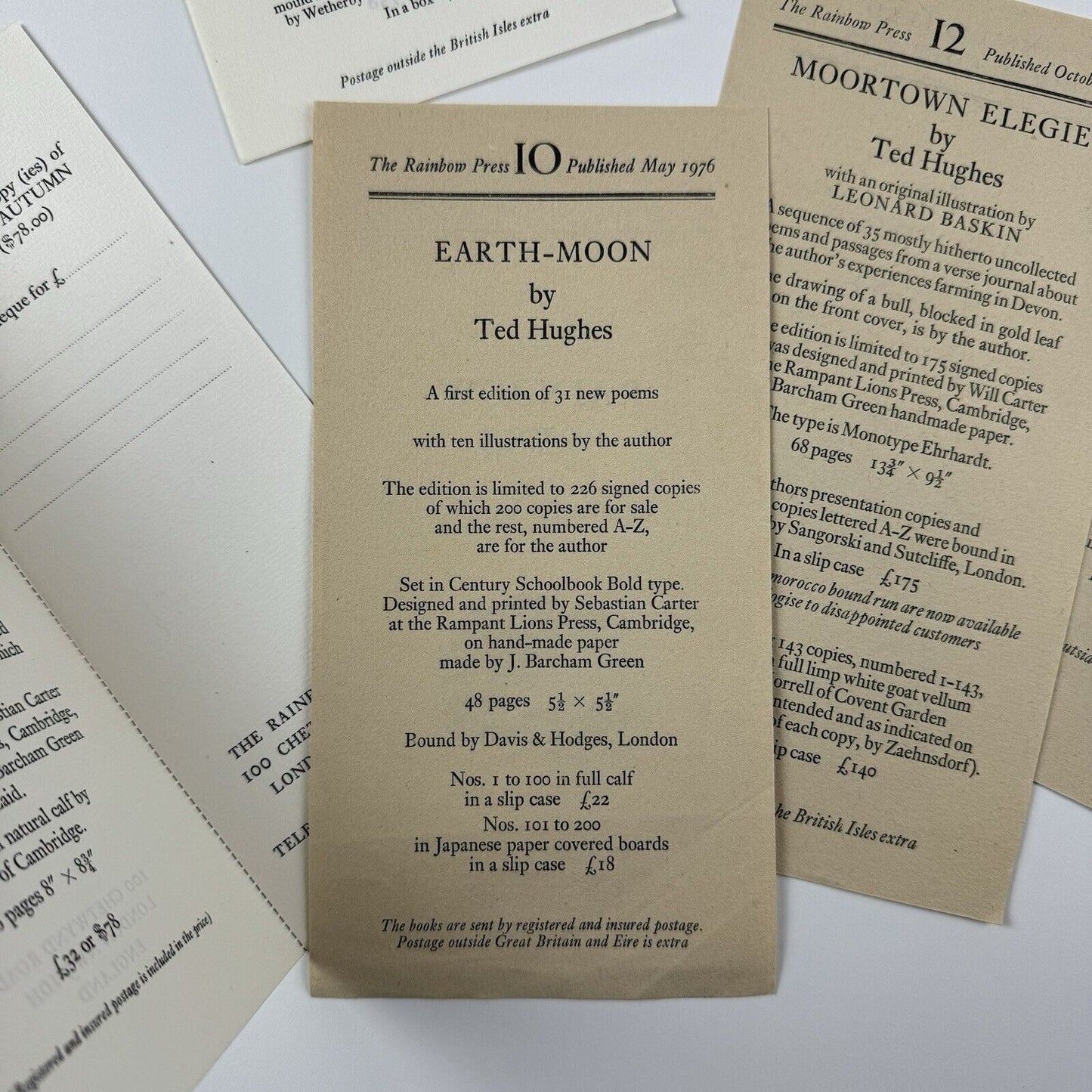 Five leaflets for The Rainbow Press relating to books by Ted Hughes – 1970s | Fine Limited First Editions