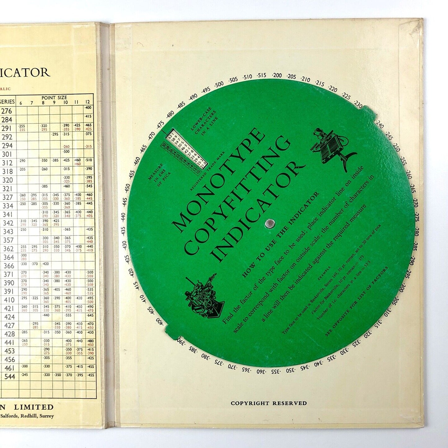 Monotype Copyfitting Indicator | Rotating calculator, The Monotype Corporation | Undated, 1950s?