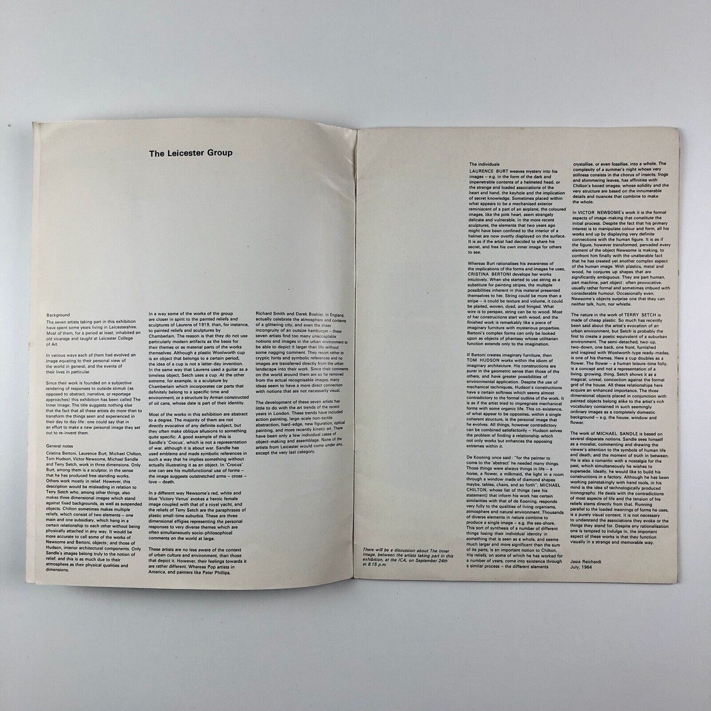 The Inner Image Paintings by the Leicester Group Grabowski Gallery 1964 | Cristina Bertoni, Laurence Burt, Michael Chilton, Tom Hudson, Victor Newsome, Michael Sandle, and Terry Setch