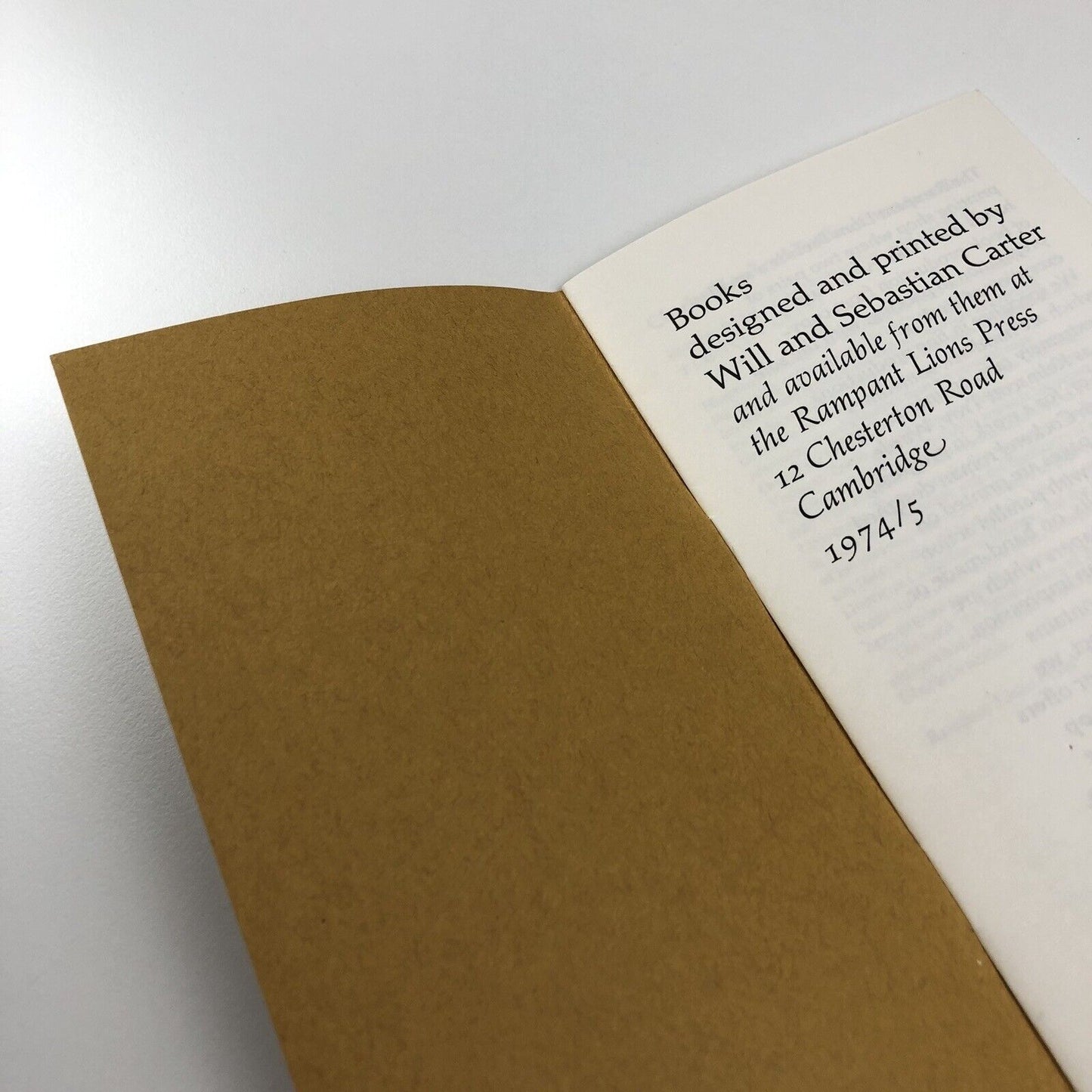 Rampant Lions Press – Books Designed and Printed by Will & Sebastian Carter | 1974/5