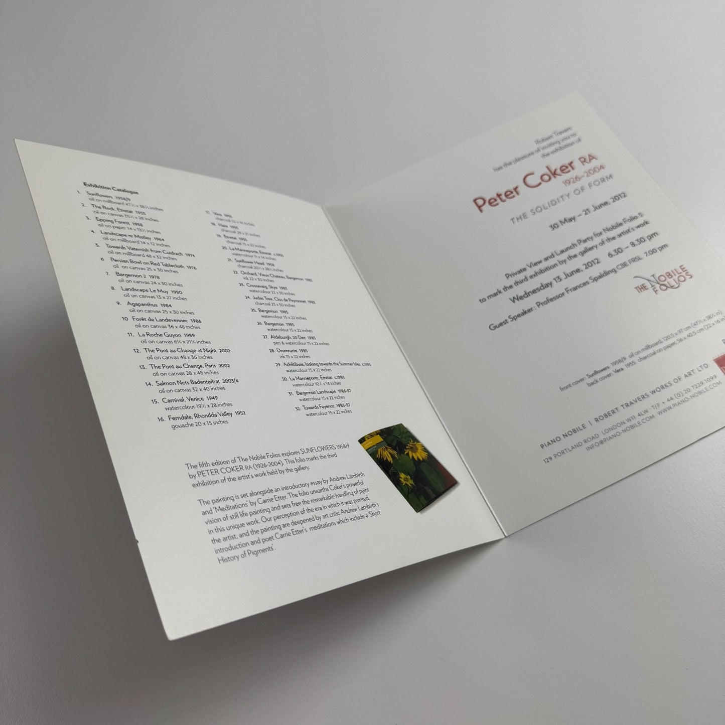 Private view invite for Peter Coker Solidaity of Form |Piano Nobile | Robert Travers, 2012