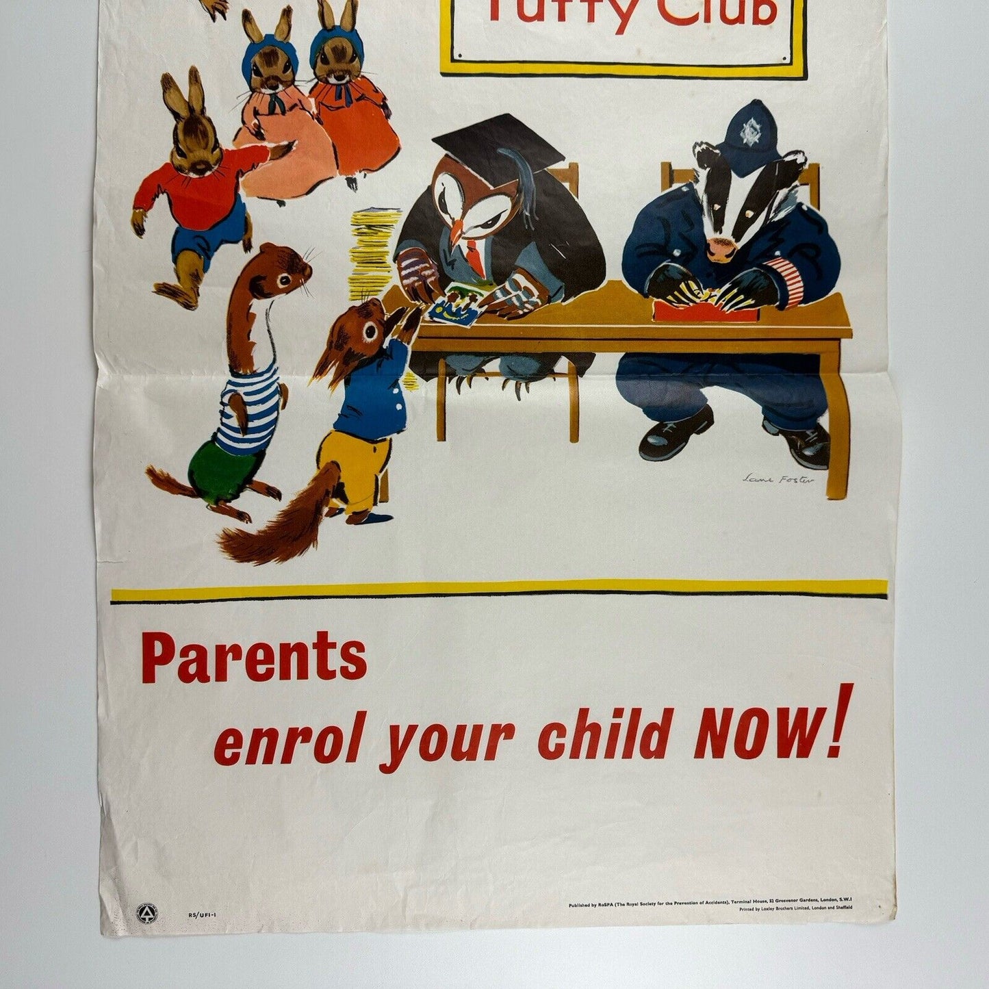 'Join the Tufty Club'. Public information poster Royal Society for Prevention of Accidents (RoSPA) | illustration by Marcia Lane Foster, undated