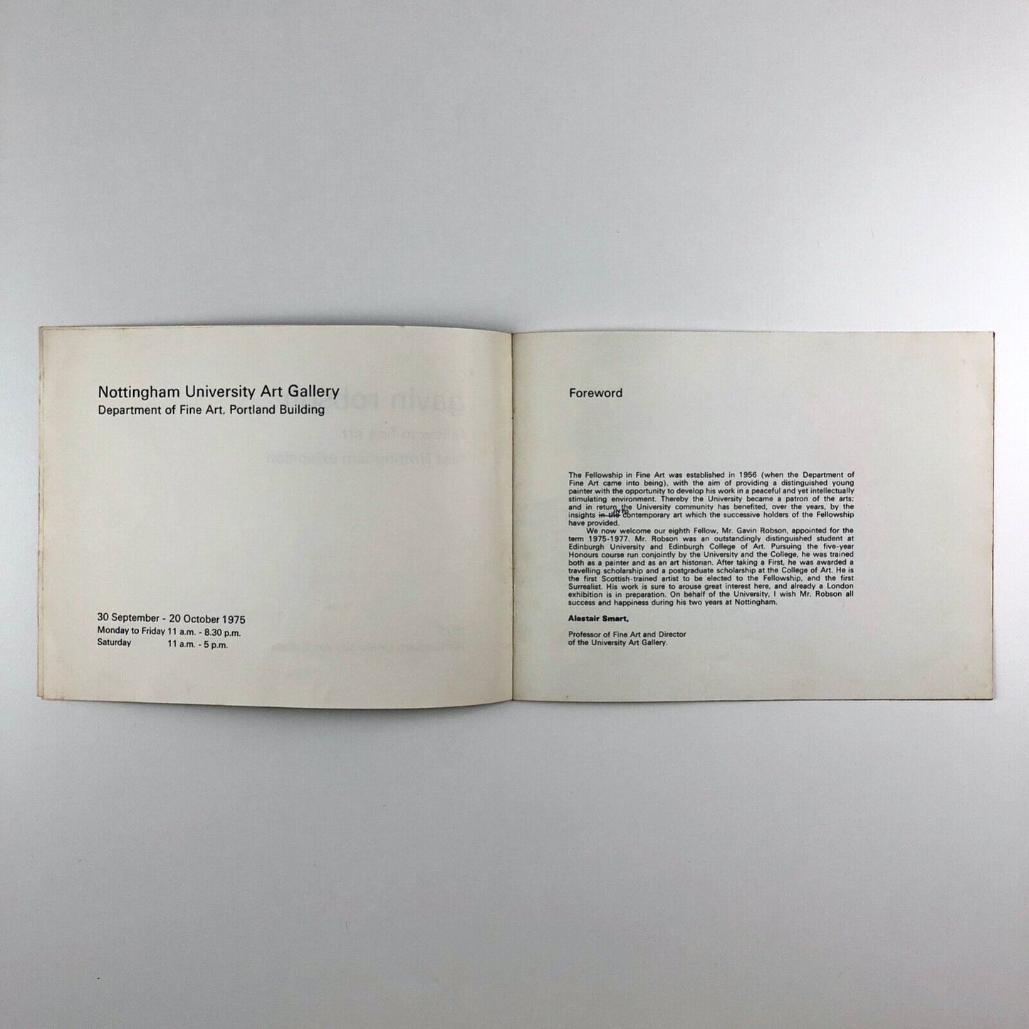 Gavin Robson Fellow in Fine Art. First Nottingham exhibition | Nottingham University Art Gallery, Department of Fine Art, Portland Building, 1975