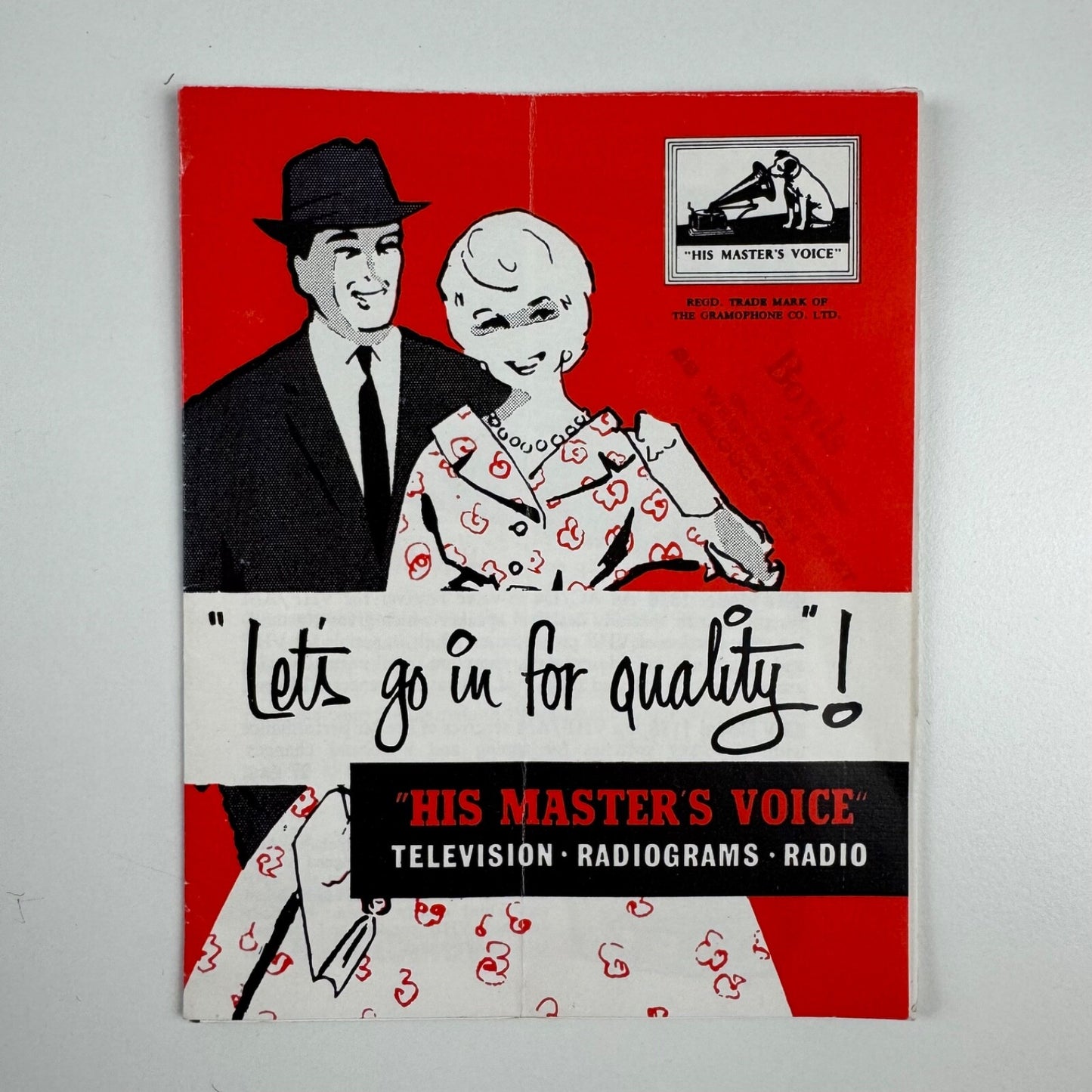 Fold-out leaflet ‘Let’s go in for quality’. His Master’s Voice. Television. Radiograms. Radio | undated, presumably 1950/60s