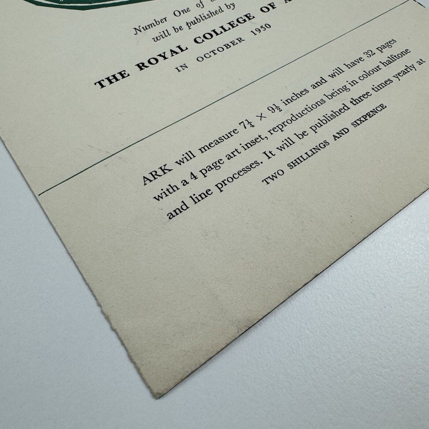 Promotional leaflet for ARK journal – Royal College of Art | October 1950