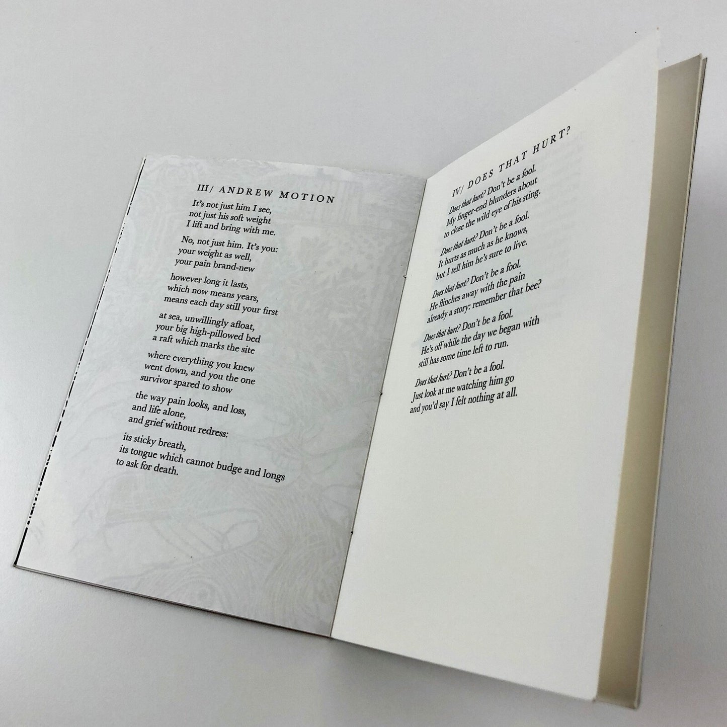 Does That Hurt? Andrew Motion | Prospero Poets 1995 Rigby Graham woodcuts