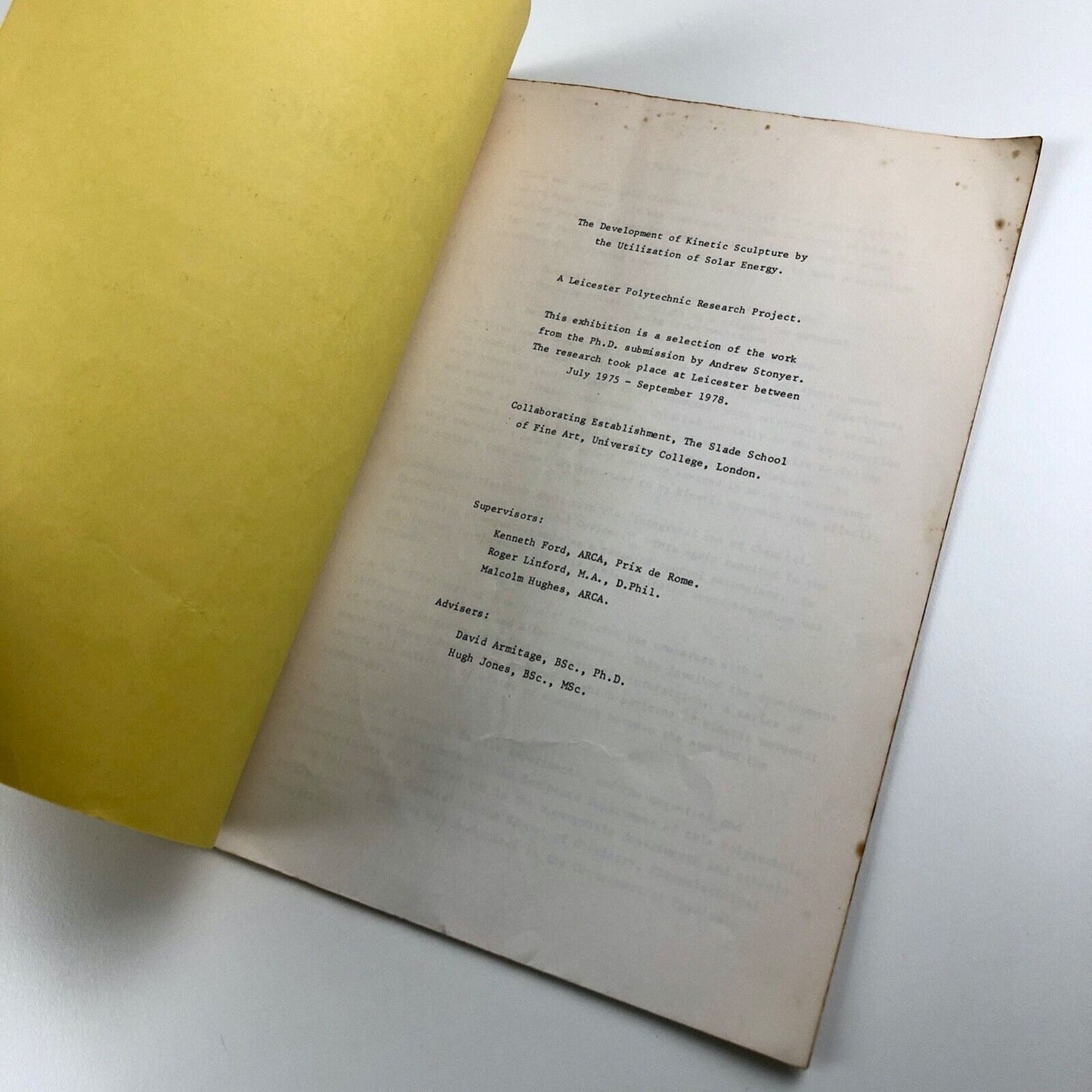 Solar Sculpture by Andrew Stonyer | Leicester Polytechnic 1979 exhibition list