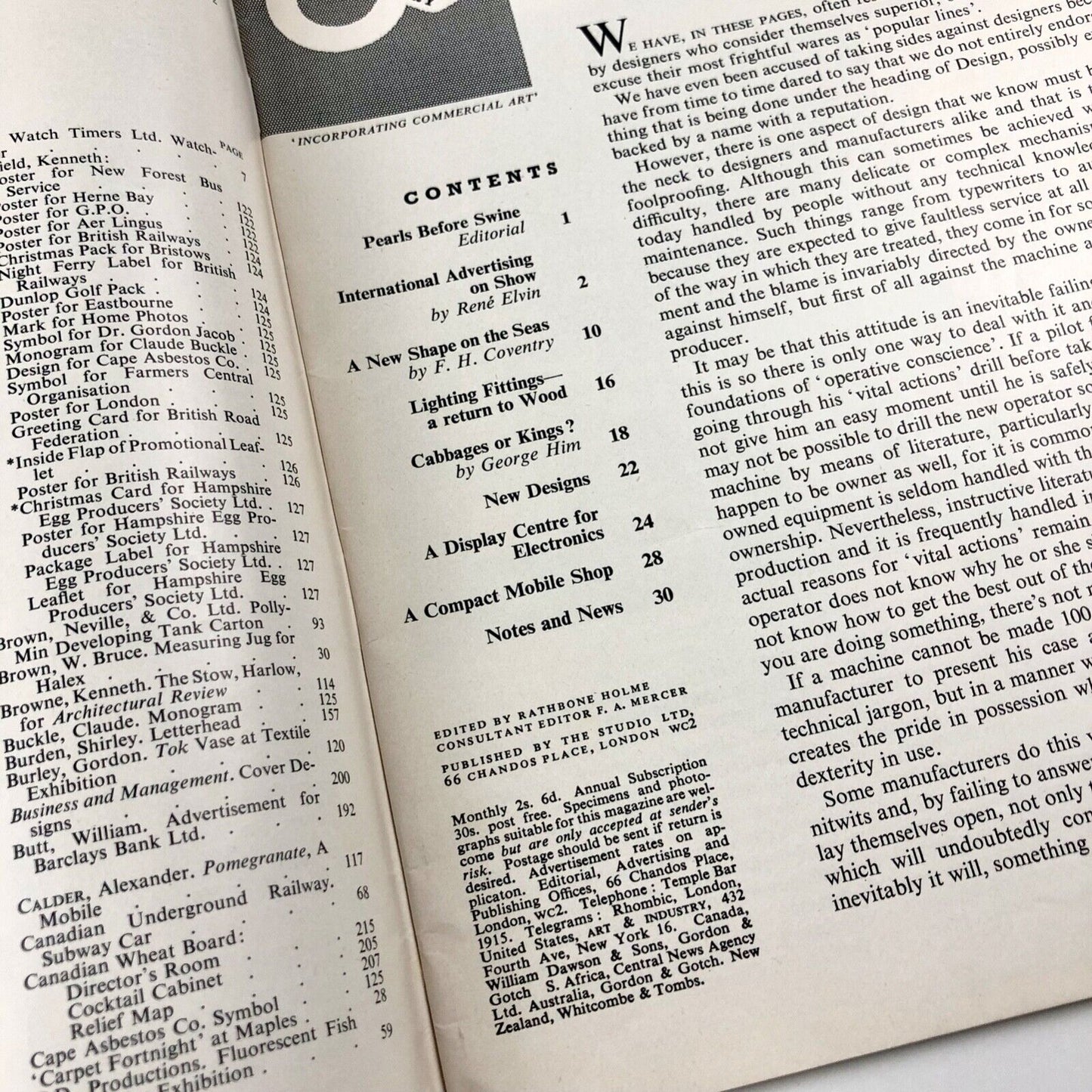 Art & Industry. Pioneer Journal of Industrial Design, July 1955, Volume 58. January to June 1955 | Eds. Frank A. Mercer and Rathbone Holme, The Studio, 1954