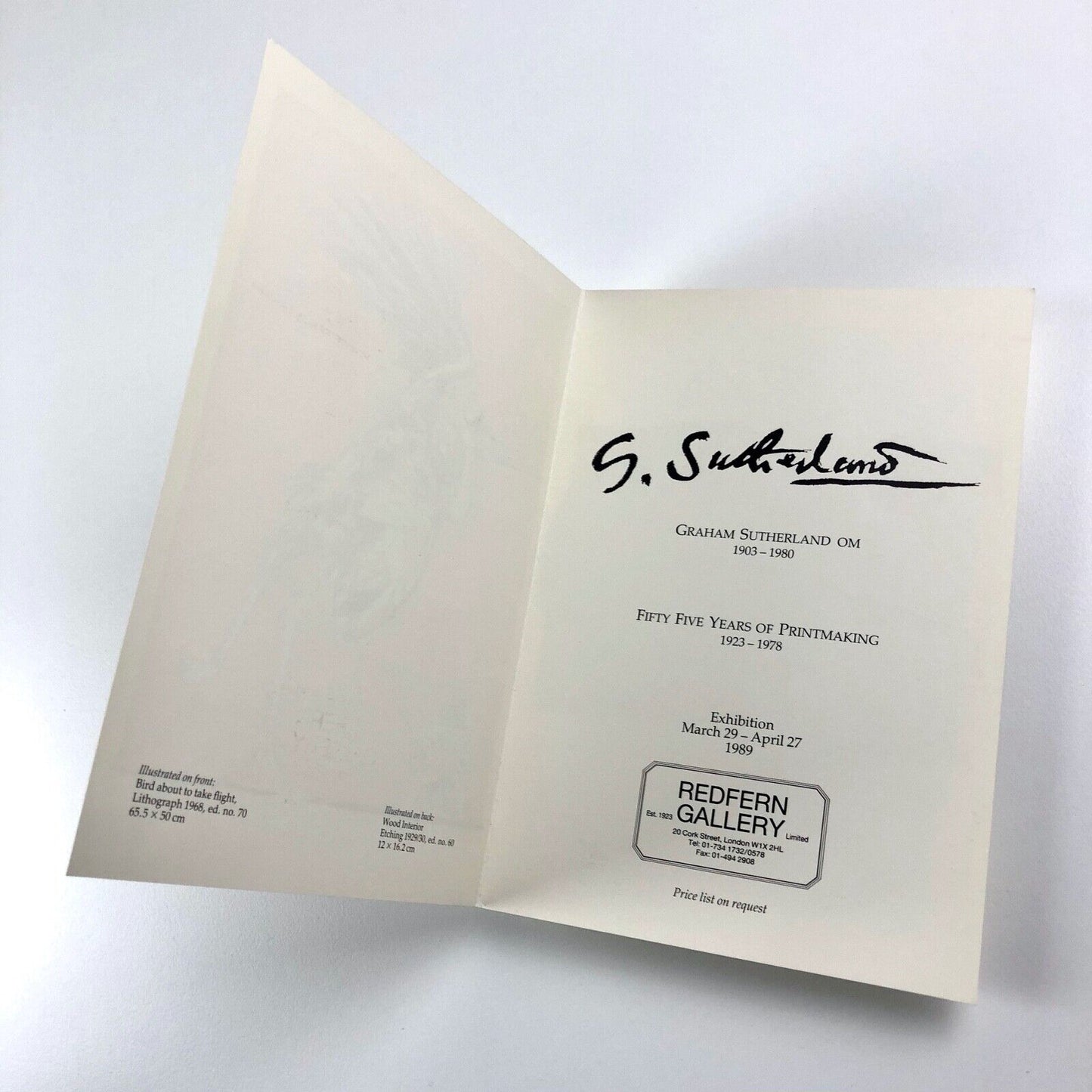 Graham Sutherland Printmaking exhibition – folded card | Redfern Gallery, 1989