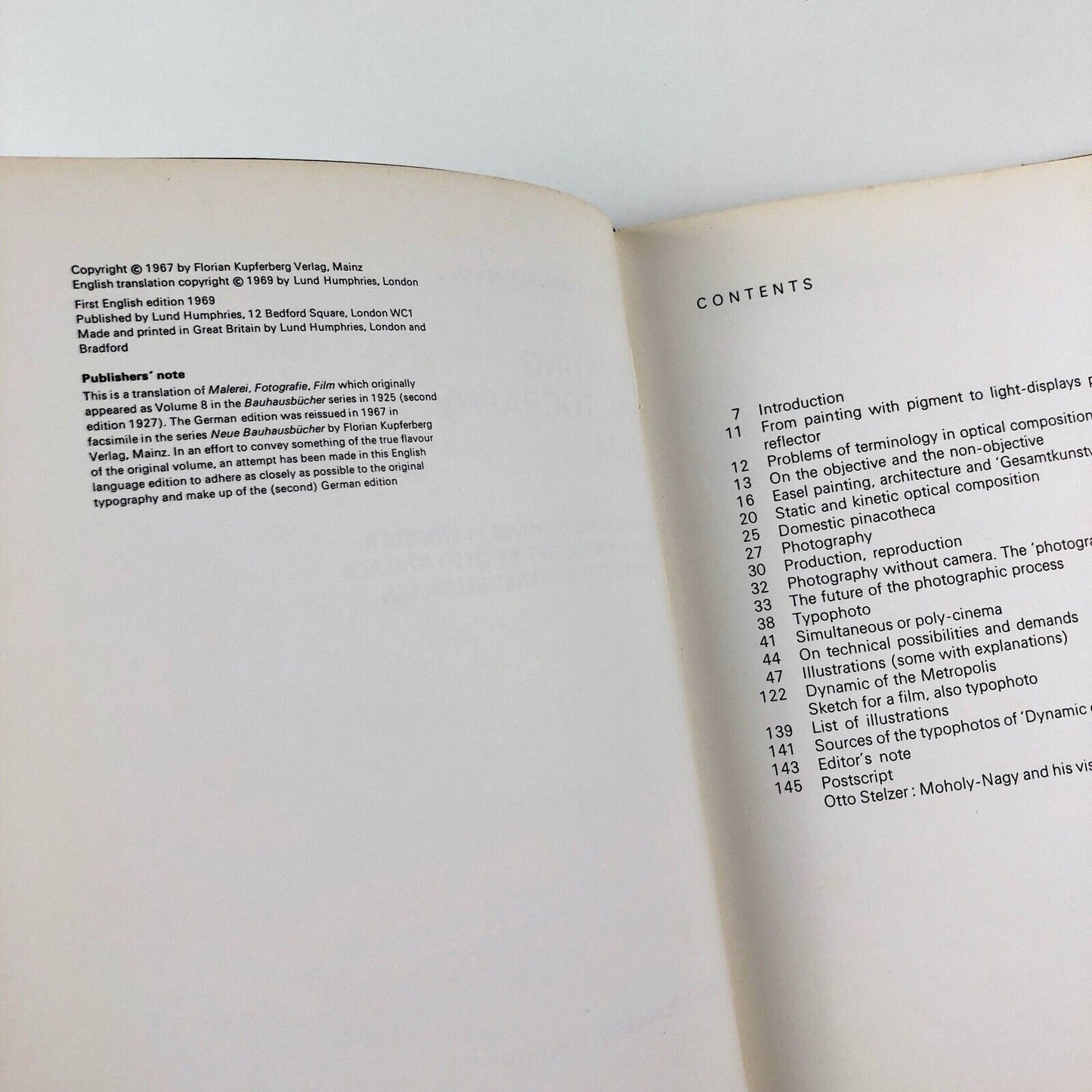 Painting Photography Film | Laszlo Moholy-Nagy | Translated by Janet Seligman | Lund Humphries, 1969