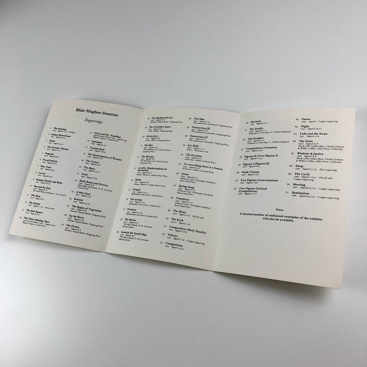 Blair Hughes-Stanton (1902-1981). Engravings | Studio One Gallery, Oxford 1982 | Exhibition leaflet