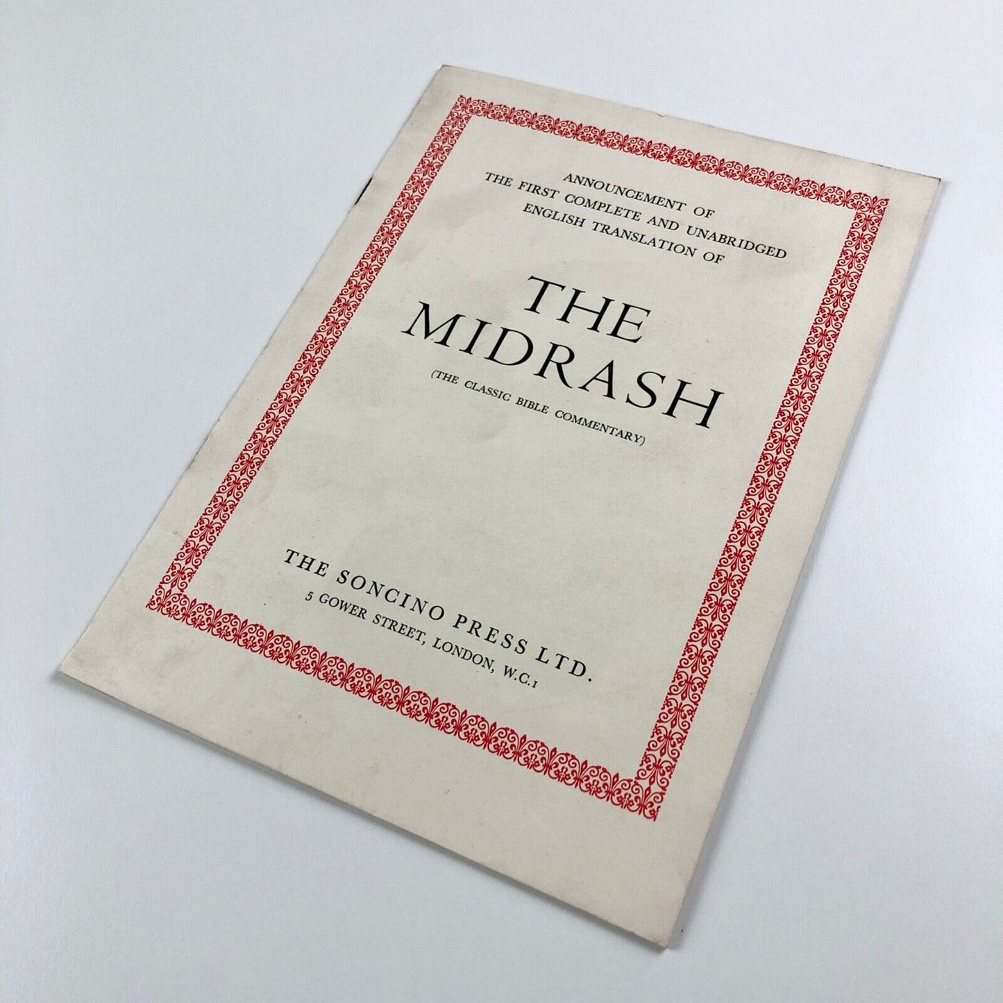 Prospectus for The Midrash Rabbah | edited by Rabbi Dr. H. Freedman | The Soncino Press 1939