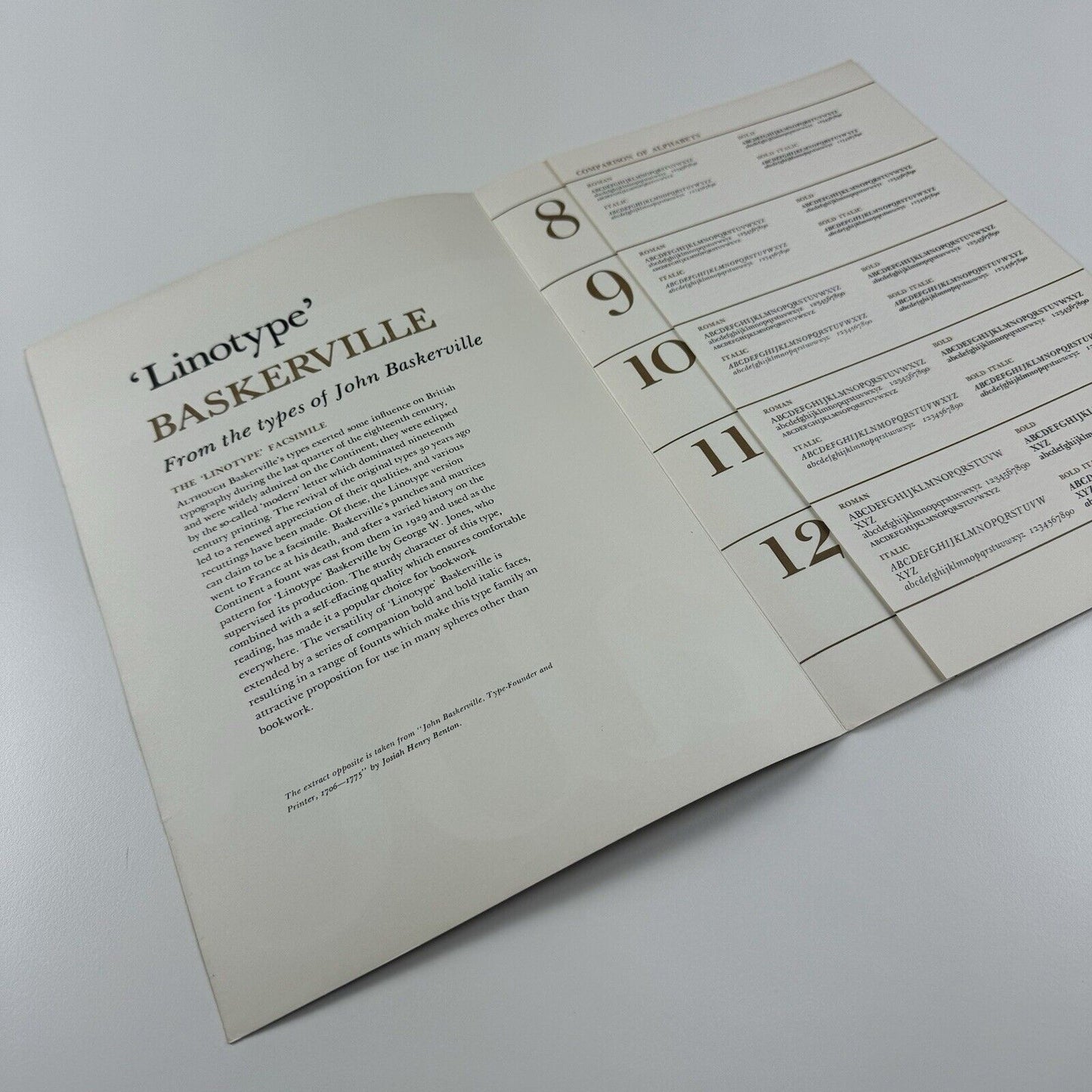 Linotype Baskerville | Type specimen leaflet | Undated, possibly 1960s?