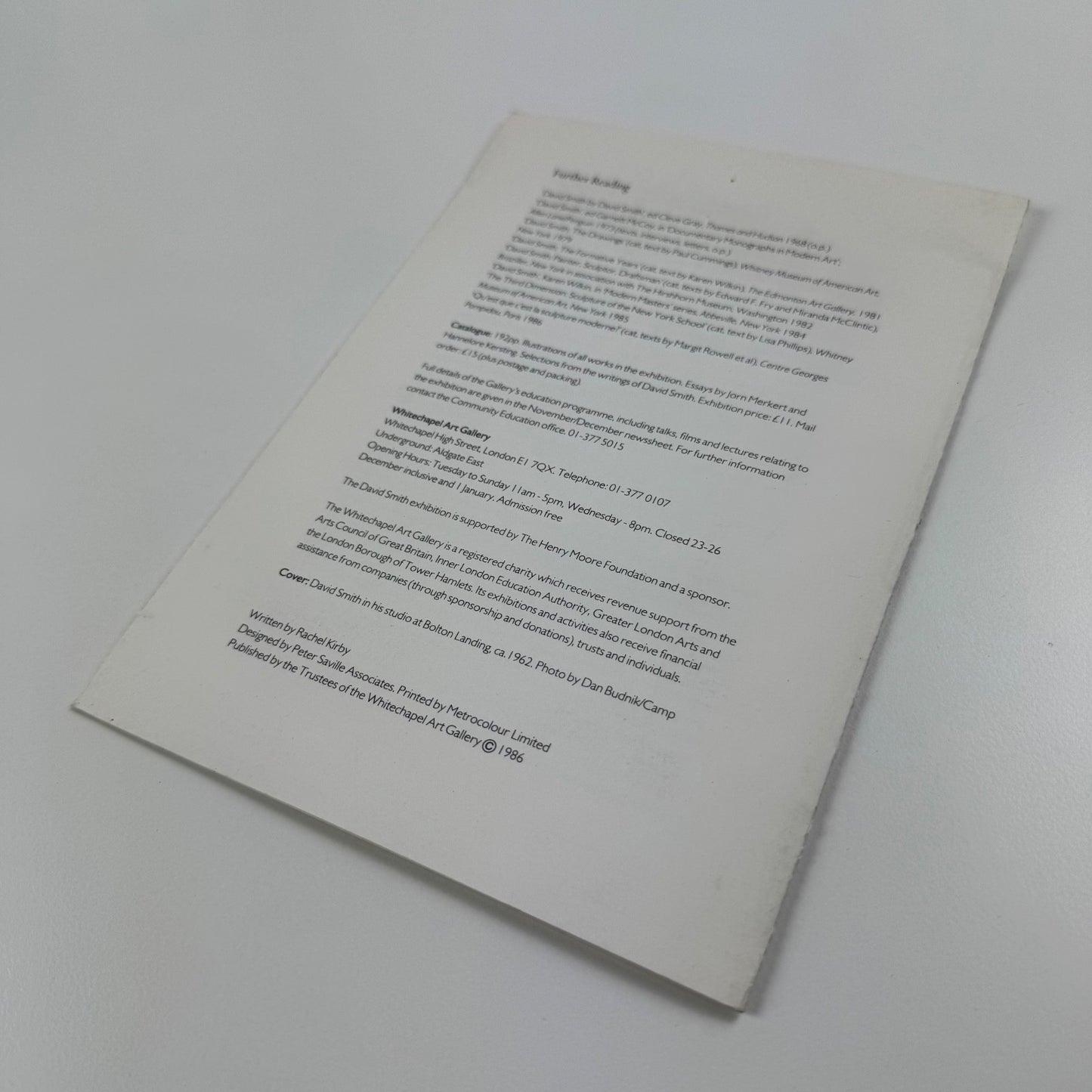 Exhibition guide for David Smith: Sculpture and Drawings | Whitechapel, 1986/7