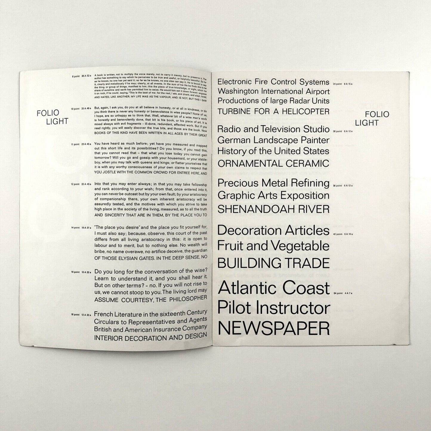 Folio Light, Light italic, Medium | Type specimen brochure, Bauer Type Foundry, undated