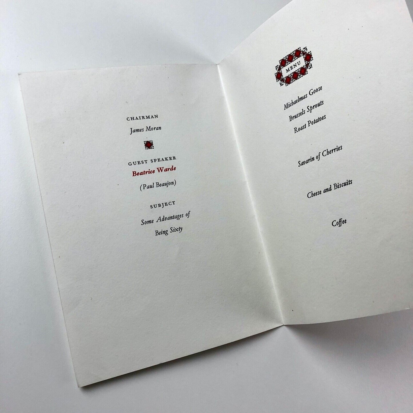 Wynkyn de Worde Society 29 September 1960 lunch/keepsake | guest speaker Beatrice Warde