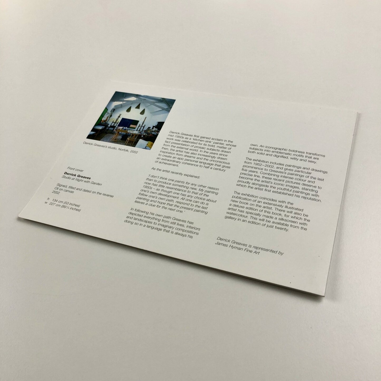Derek Greaves. Paintings and drawings 1952-2002 | James Hyman | Private view card