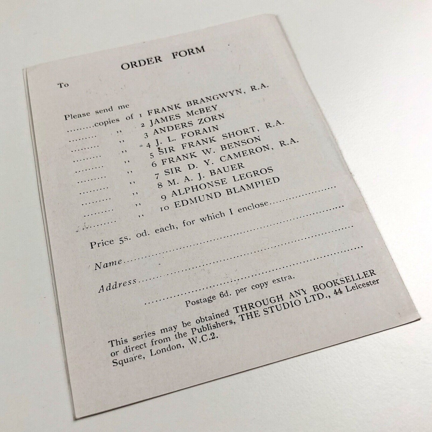 Leaflet for Edmund Blampied 'Modern Masters of Etching' | The Studio, 1926