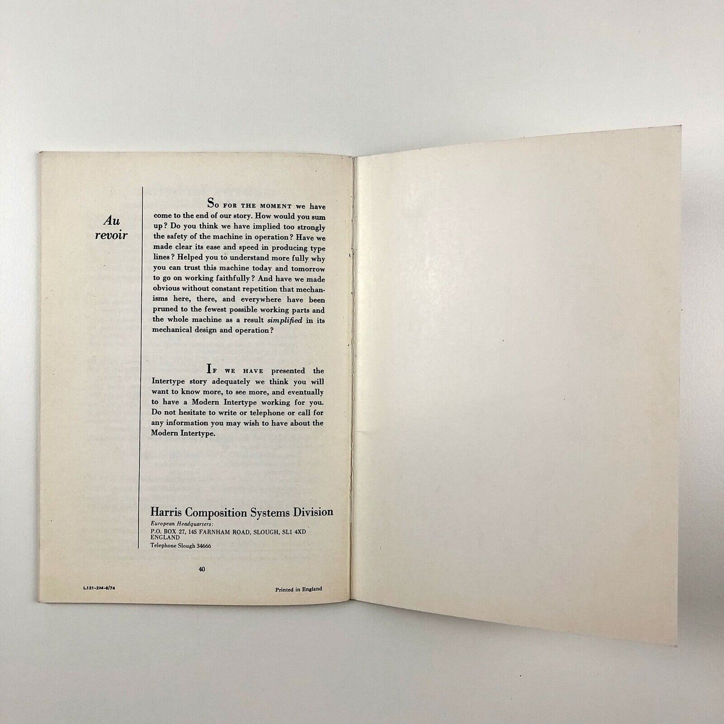 Getting to Know the Modern Intertype Harris Composition Systems booklet, undated