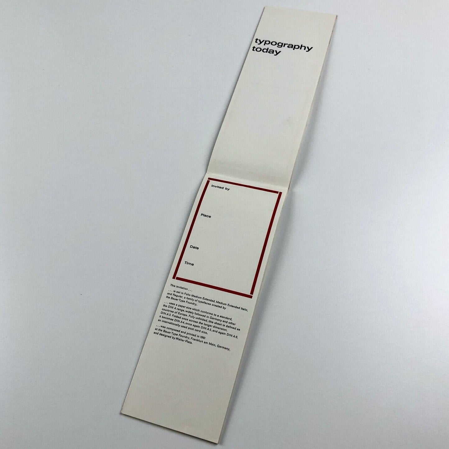 Invitation European Typography Today Bauer Type Foundry Alphabets 1961 Walter Plata