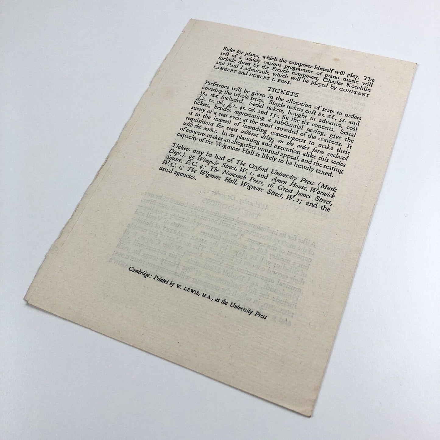 A Series of Six Period Concerts, The Nonesuch Press | Wigmore Hall | undated c.1930s