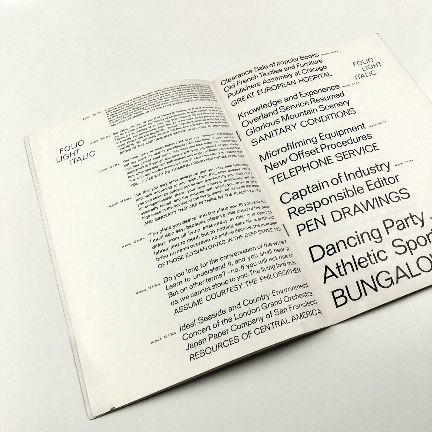 Folio Light, Light italic, Medium | Type specimen brochure, Bauer Type Foundry, undated