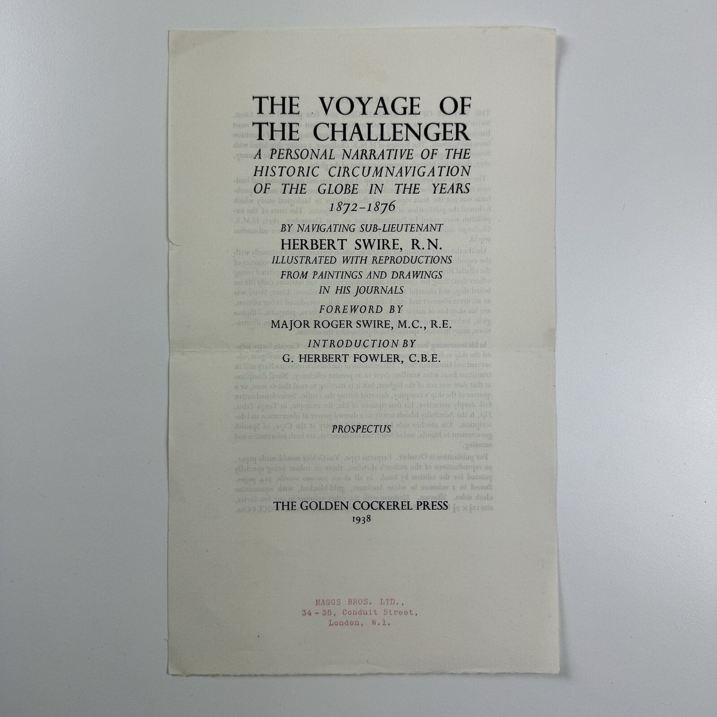 Prospectus – The Voyage of the Challenger | Herbert Swire | Golden Cockerel Press, 1938